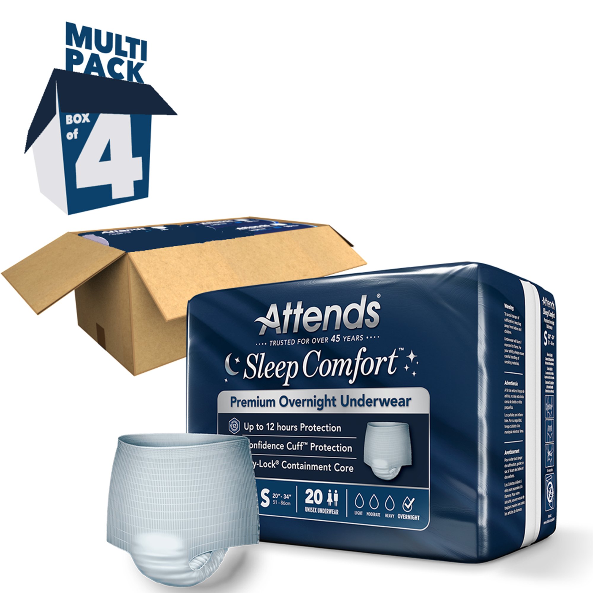Attends Healthcare Products SCPO10 - Attends® Sleep Comfort Premium Overnight Underwear, Small, 20 – 34 Inches - 20/Bag, 80/Case