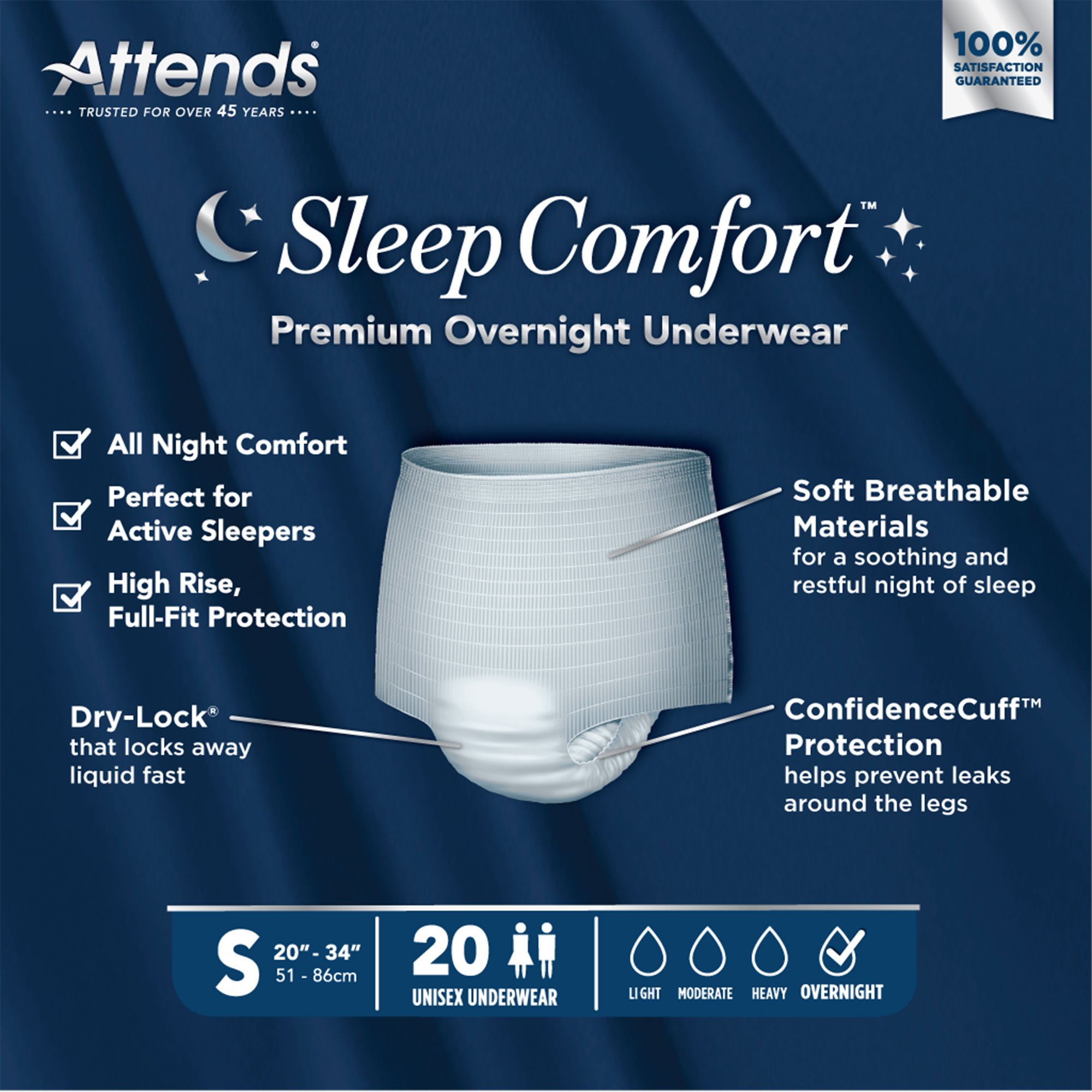 Attends Healthcare Products SCPO10 - Attends® Sleep Comfort Premium Overnight Underwear, Small, 20 – 34 Inches - 20/Bag, 80/Case