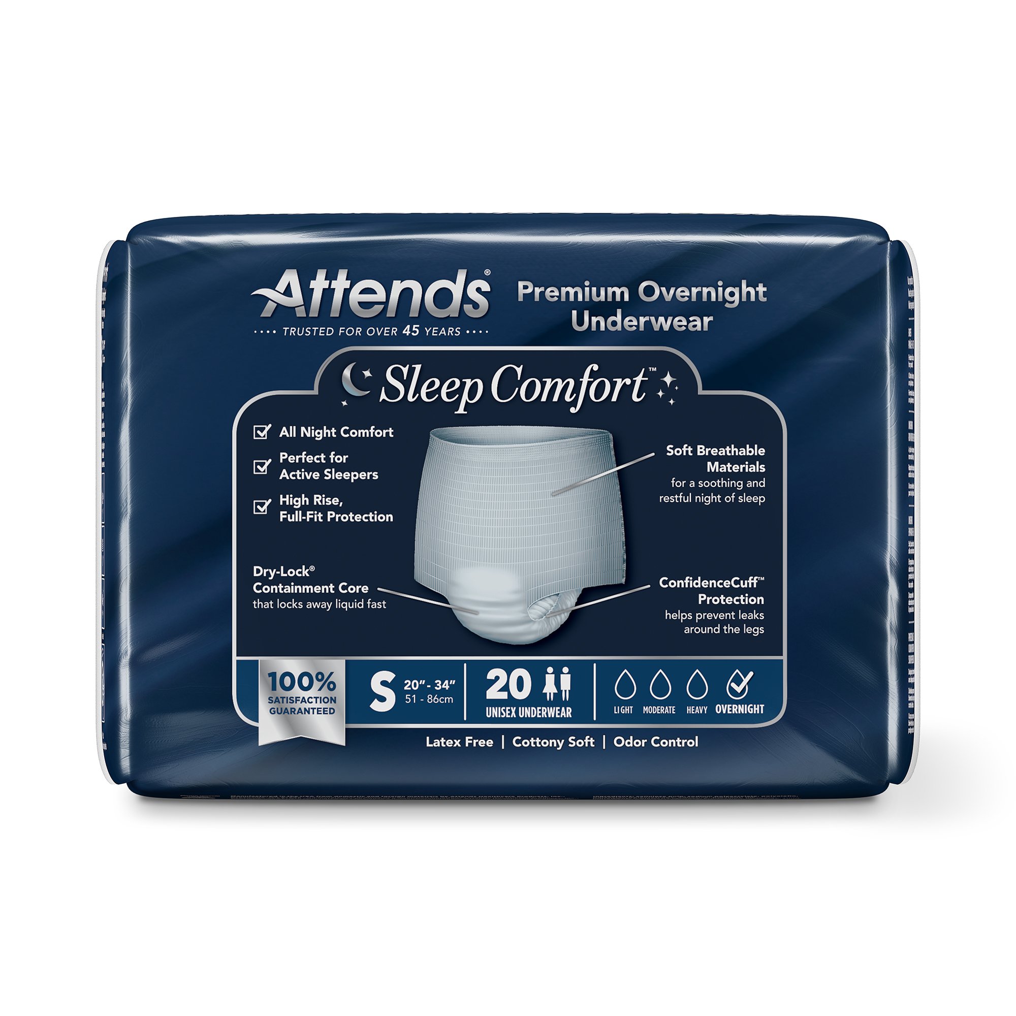 Attends Healthcare Products SCPO10 - Attends® Sleep Comfort Premium Overnight Underwear, Small, 20 – 34 Inches - 20/Bag, 80/Case