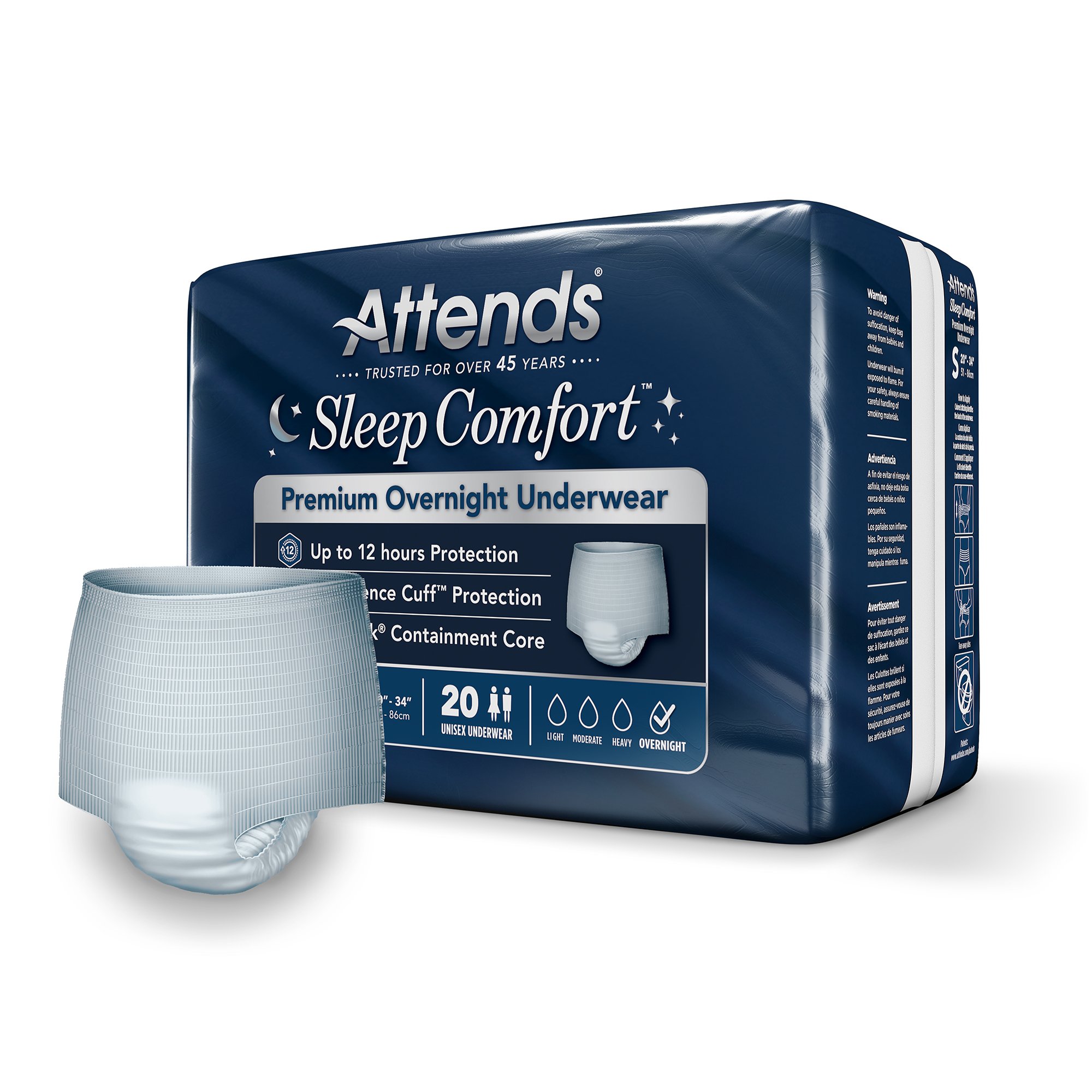 Attends Healthcare Products SCPO10 - Attends® Sleep Comfort Premium Overnight Underwear, Small, 20 – 34 Inches - 20/Bag, 80/Case