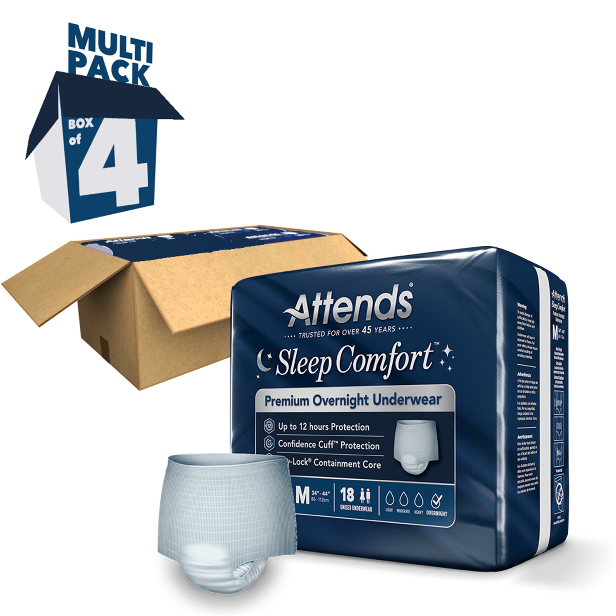 Attends Healthcare Products SCPO20 - Attends® Sleep Comfort Premium Overnight Underwear, Medium, 24 – 44 Inches - 18/Bag, 72/Case