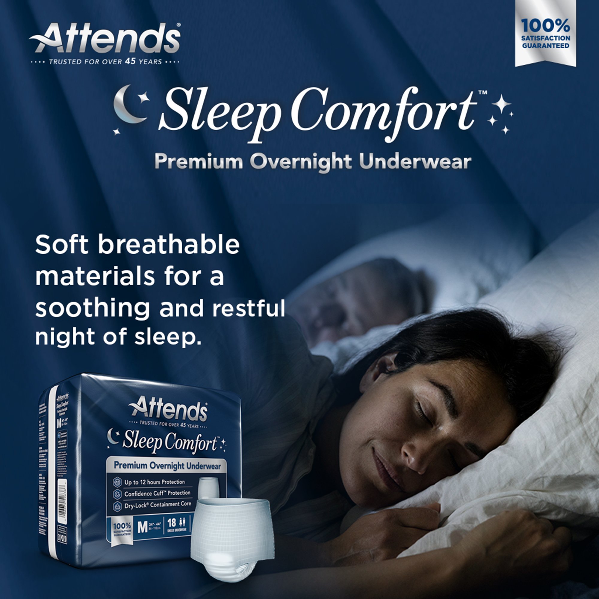 Attends Healthcare Products SCPO20 - Attends® Sleep Comfort Premium Overnight Underwear, Medium, 24 – 44 Inches - 18/Bag, 72/Case