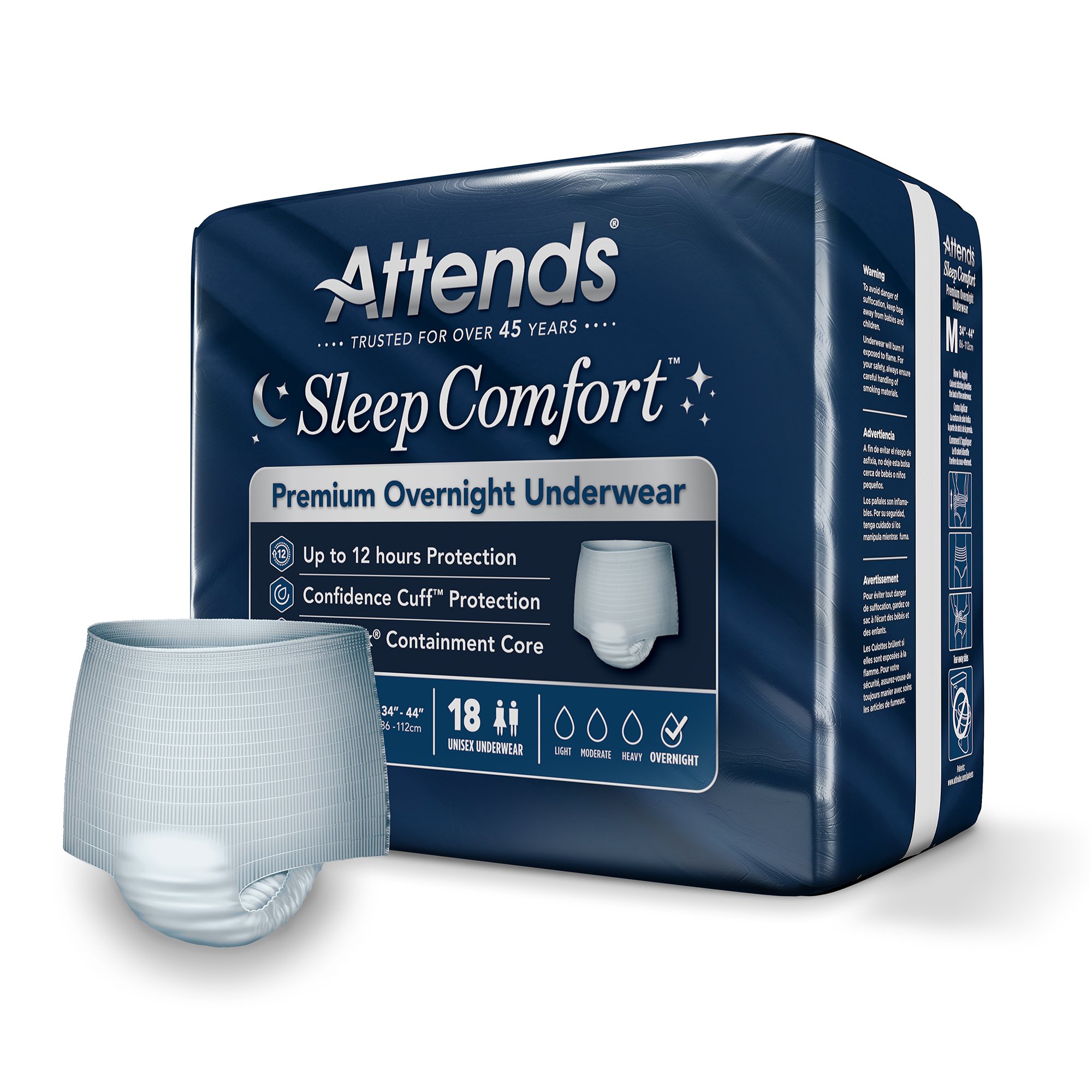 Attends Healthcare Products SCPO20 - Attends® Sleep Comfort Premium Overnight Underwear, Medium, 24 – 44 Inches - 18/Bag, 72/Case