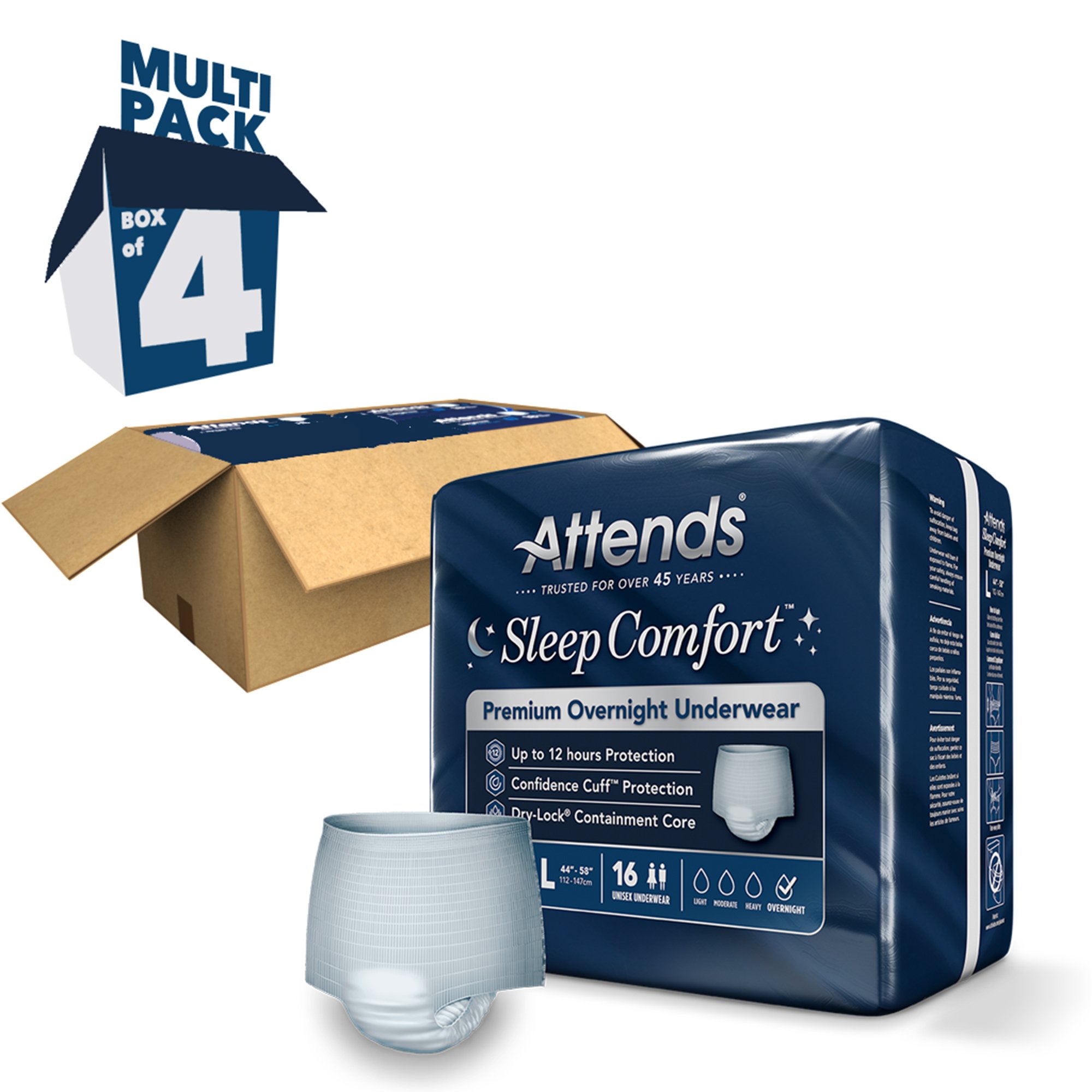 Attends Healthcare Products SCPO30 - Attends® Sleep Comfort Premium Overnight Underwear, Large, 44 – 58 Inches - 16/Bag, 64/Case