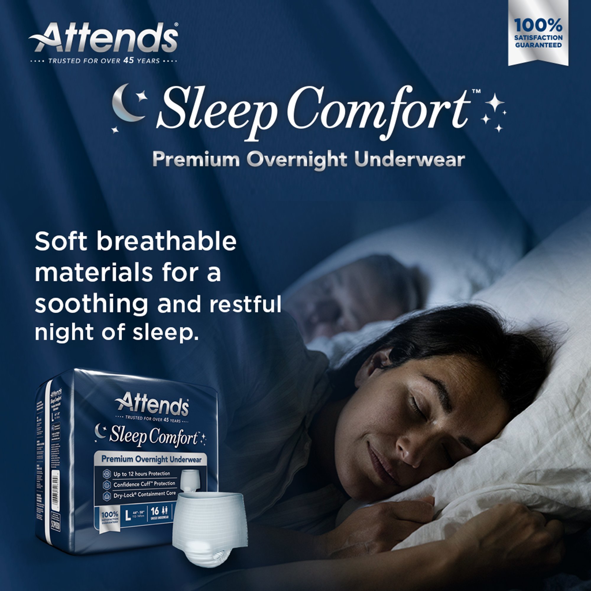 Attends Healthcare Products SCPO30 - Attends® Sleep Comfort Premium Overnight Underwear, Large, 44 – 58 Inches - 16/Bag, 64/Case