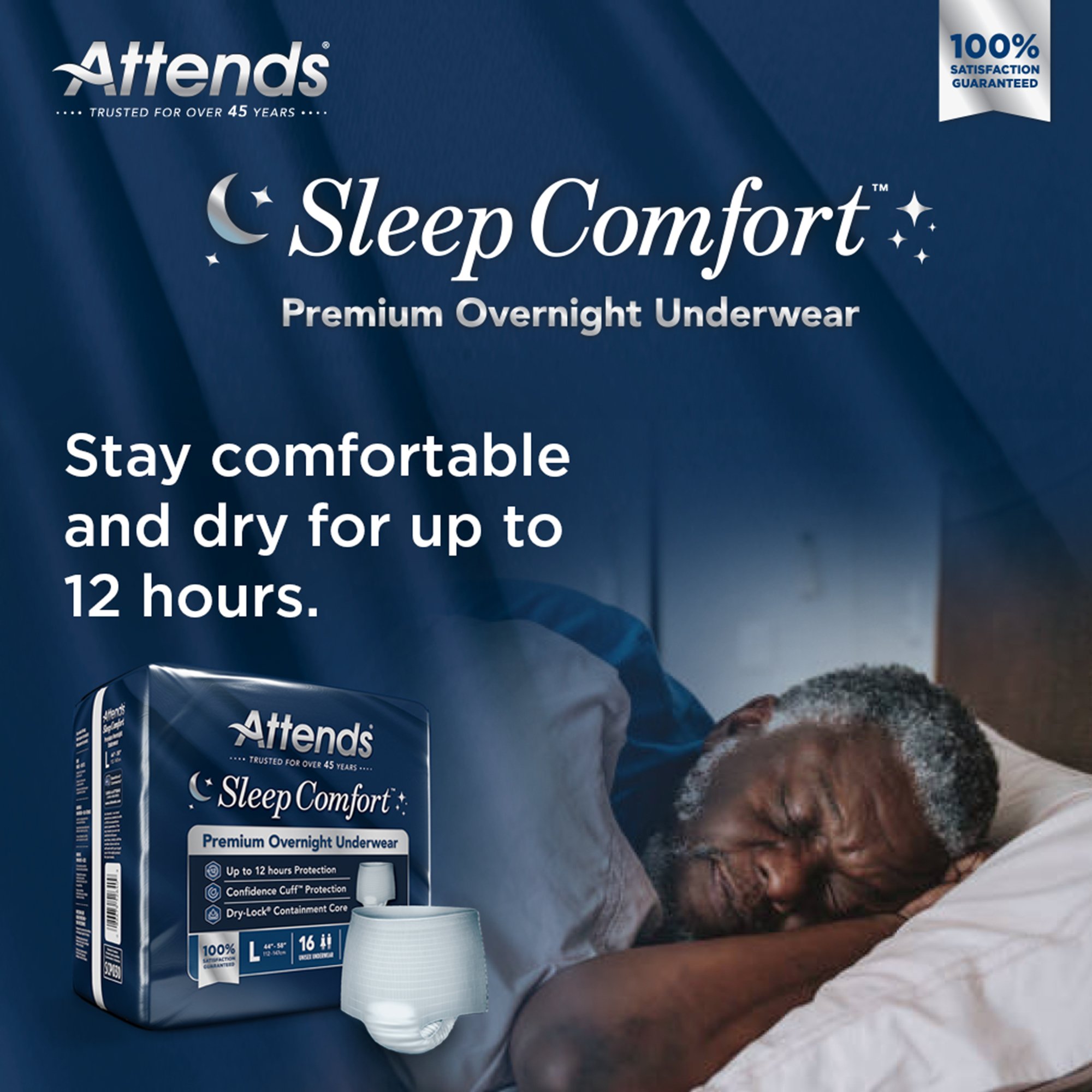 Attends Healthcare Products SCPO30 - Attends® Sleep Comfort Premium Overnight Underwear, Large, 44 – 58 Inches - 16/Bag, 64/Case