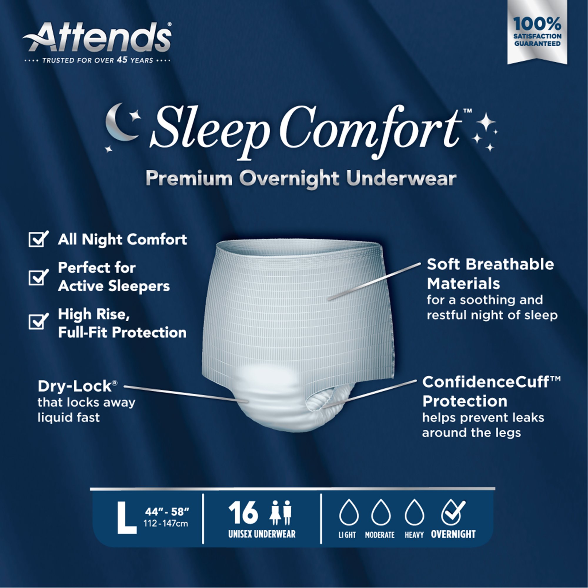 Attends Healthcare Products SCPO30 - Attends® Sleep Comfort Premium Overnight Underwear, Large, 44 – 58 Inches - 16/Bag, 64/Case