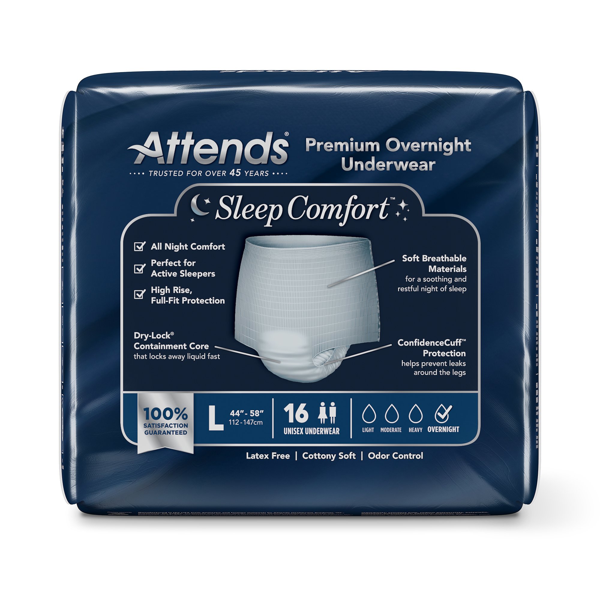 Attends Healthcare Products SCPO30 - Attends® Sleep Comfort Premium Overnight Underwear, Large, 44 – 58 Inches - 16/Bag, 64/Case