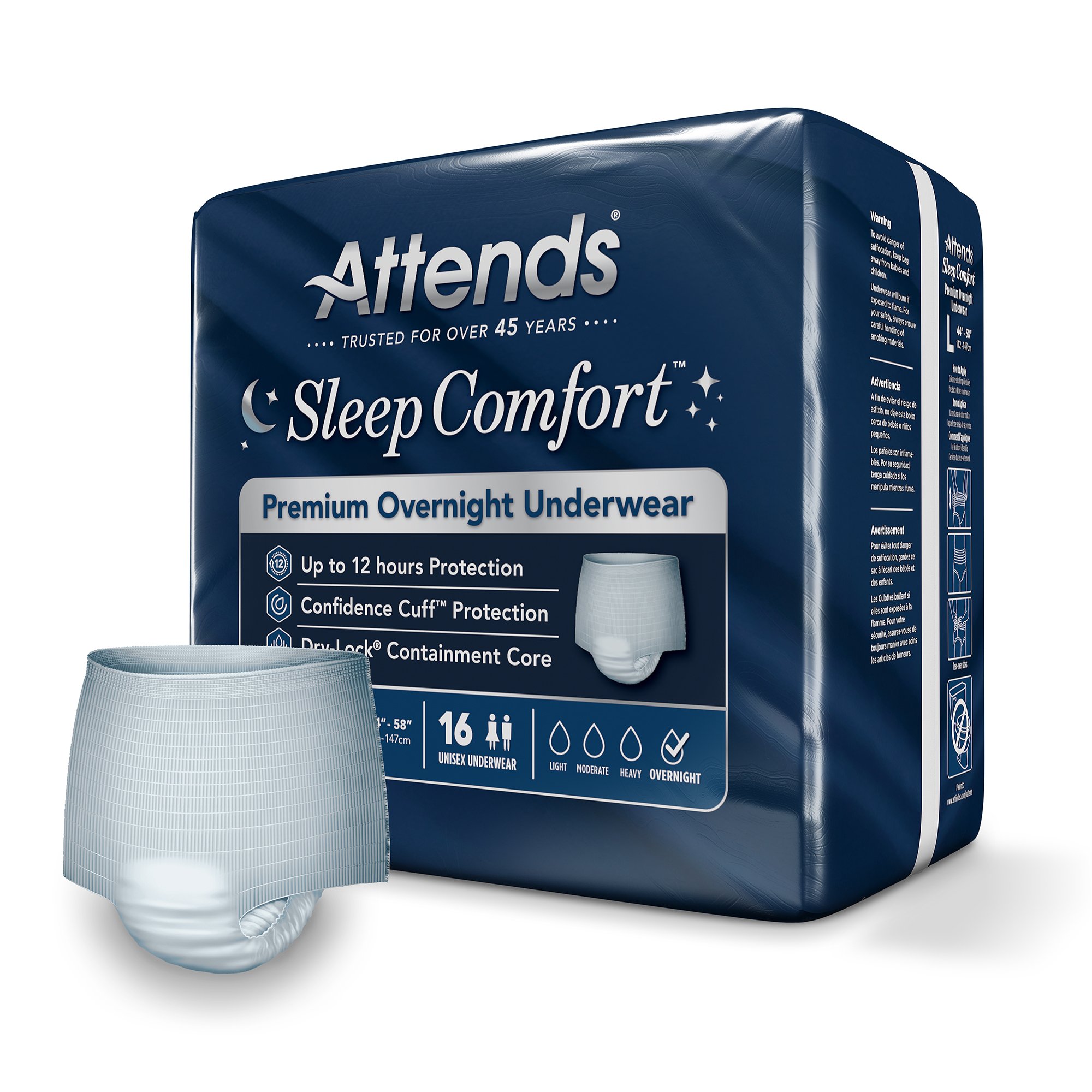 Attends Healthcare Products SCPO30 - Attends® Sleep Comfort Premium Overnight Underwear, Large, 44 – 58 Inches - 16/Bag, 64/Case