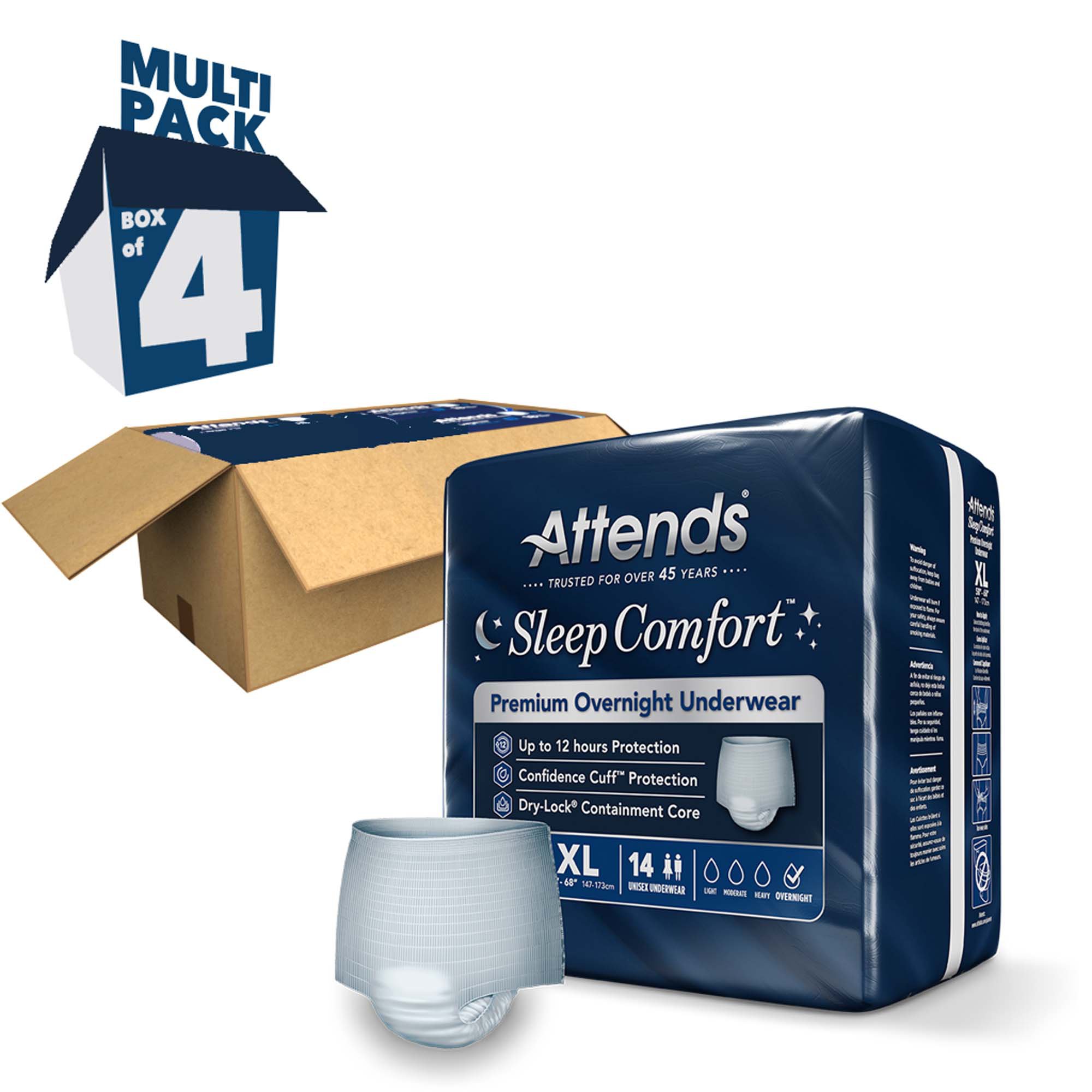 Attends Healthcare Products SCPO40 - Attends® Sleep Comfort Premium Overnight Underwear, Extra Large, 58 – 68 Inches - 14/Bag, 56/Case