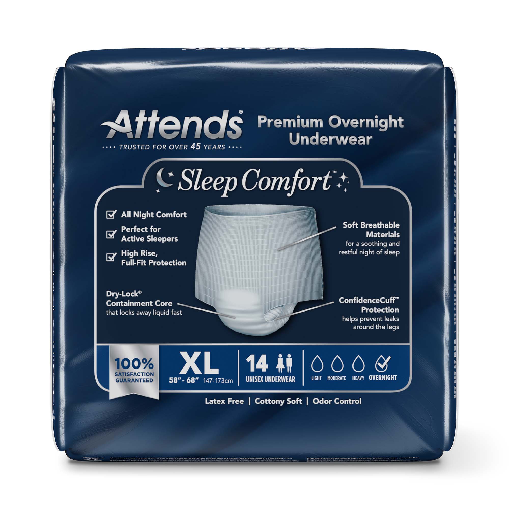 Attends Healthcare Products SCPO40 - Attends® Sleep Comfort Premium Overnight Underwear, Extra Large, 58 – 68 Inches - 14/Bag, 56/Case