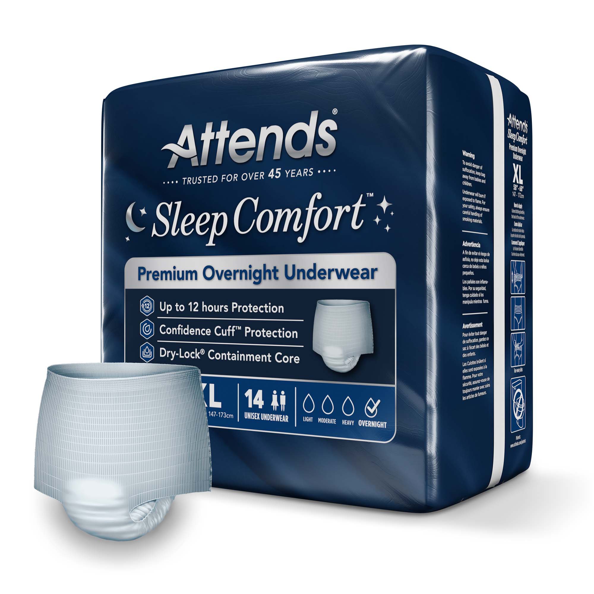 Attends Healthcare Products SCPO40 - Attends® Sleep Comfort Premium Overnight Underwear, Extra Large, 58 – 68 Inches - 14/Bag, 56/Case