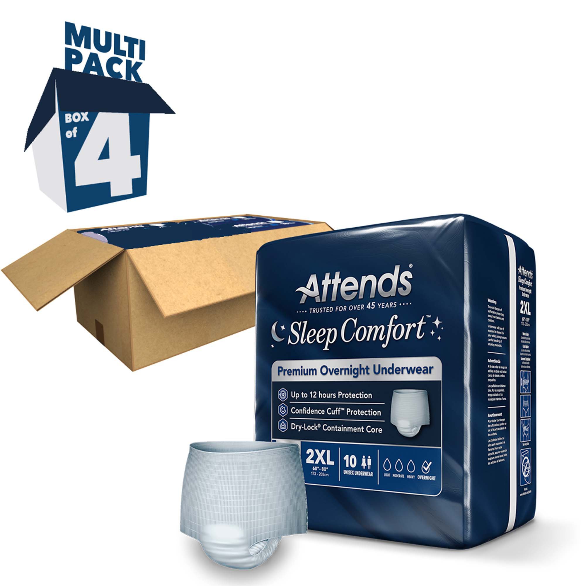 Attends Healthcare Products SCPO50 - Attends® Sleep Comfort Premium Overnight Underwear, 2X-Large, 68 – 80 Inches - 10/Bag, 40/Case