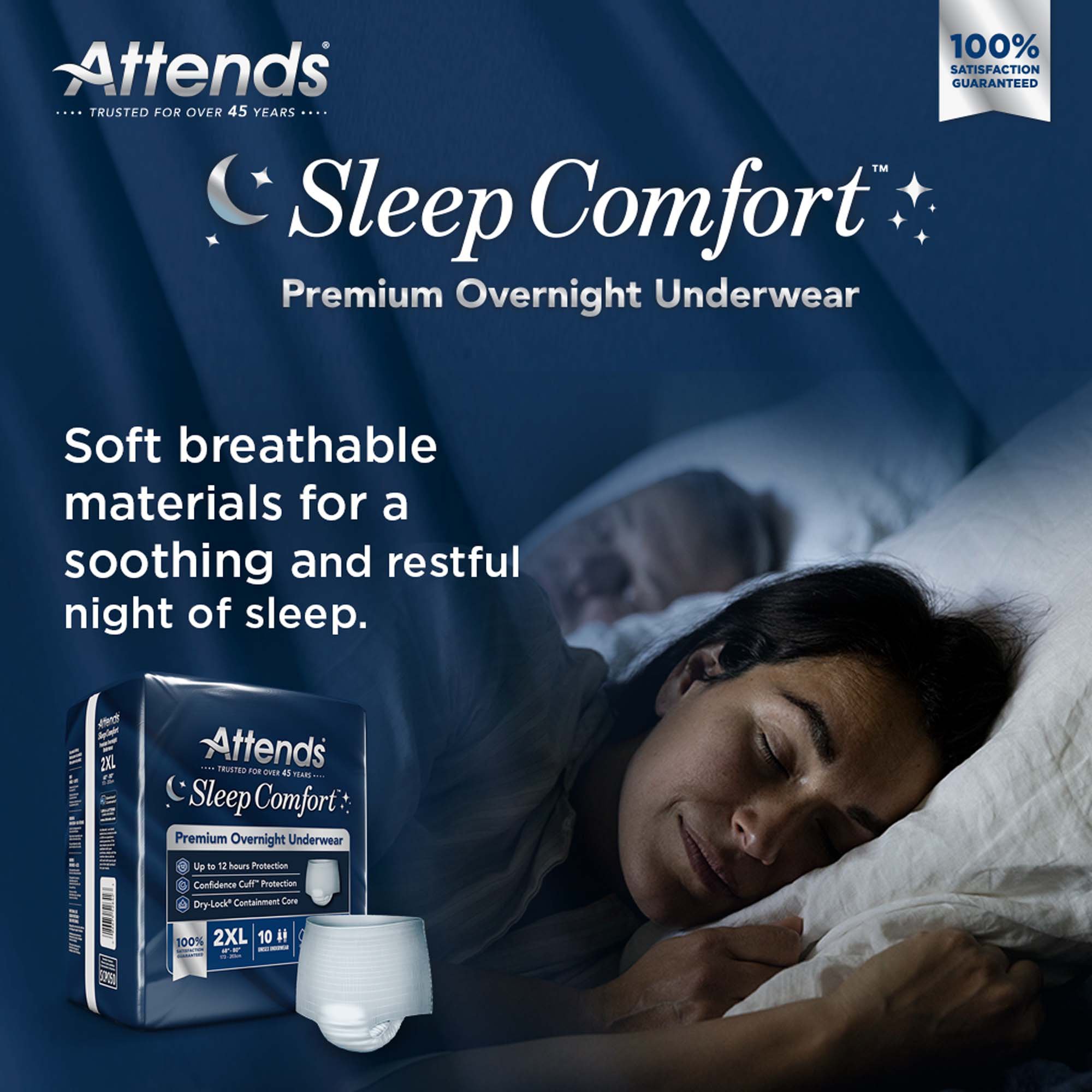 Attends Healthcare Products SCPO50 - Attends® Sleep Comfort Premium Overnight Underwear, 2X-Large, 68 – 80 Inches - 10/Bag, 40/Case