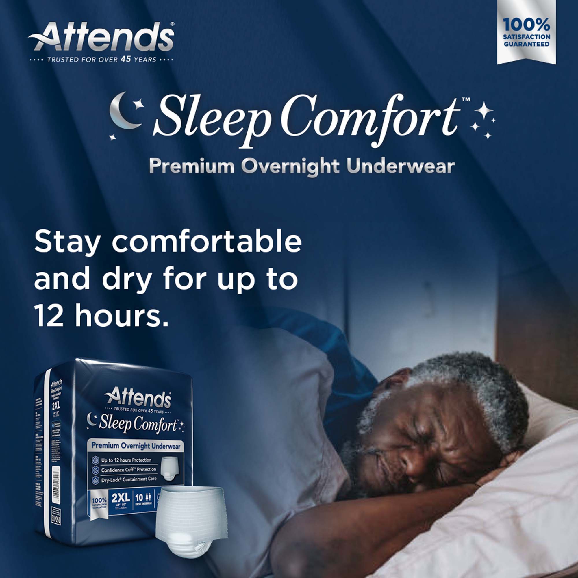 Attends Healthcare Products SCPO50 - Attends® Sleep Comfort Premium Overnight Underwear, 2X-Large, 68 – 80 Inches - 10/Bag, 40/Case