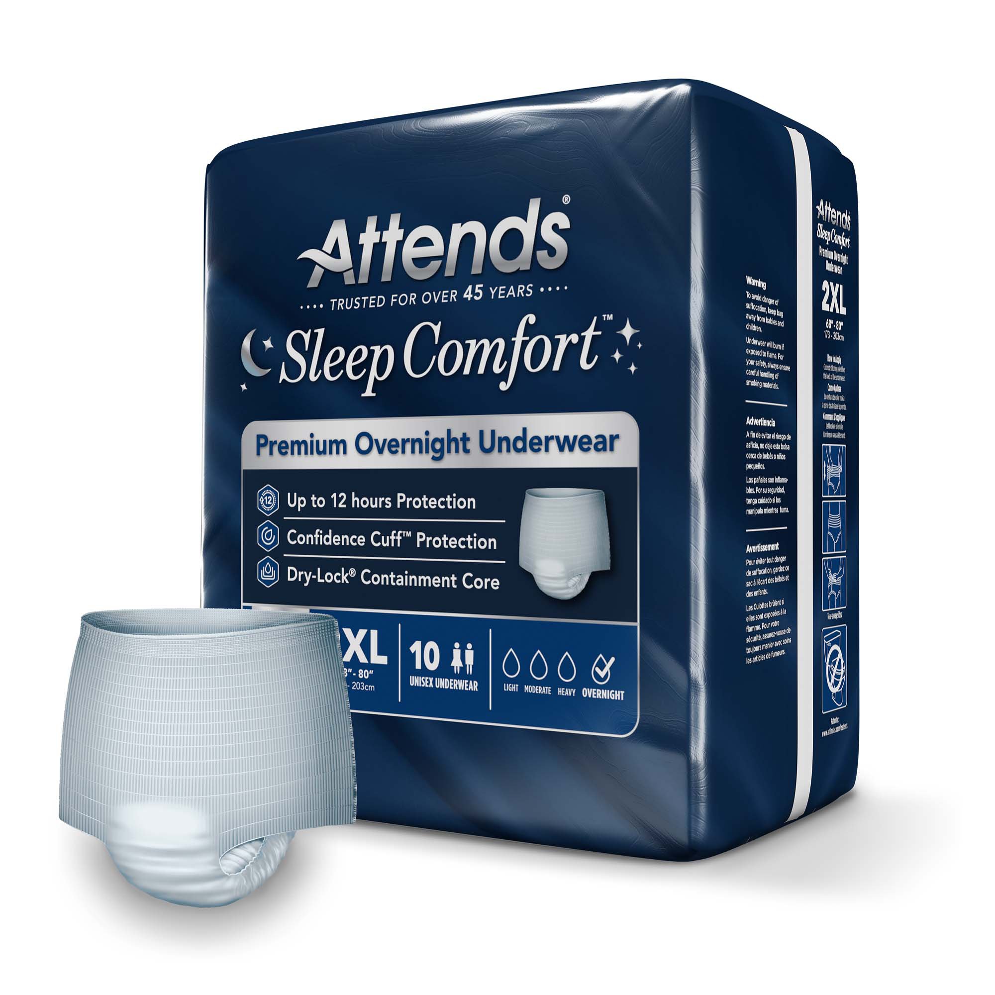 Attends Healthcare Products SCPO50 - Attends® Sleep Comfort Premium Overnight Underwear, 2X-Large, 68 – 80 Inches - 10/Bag, 40/Case