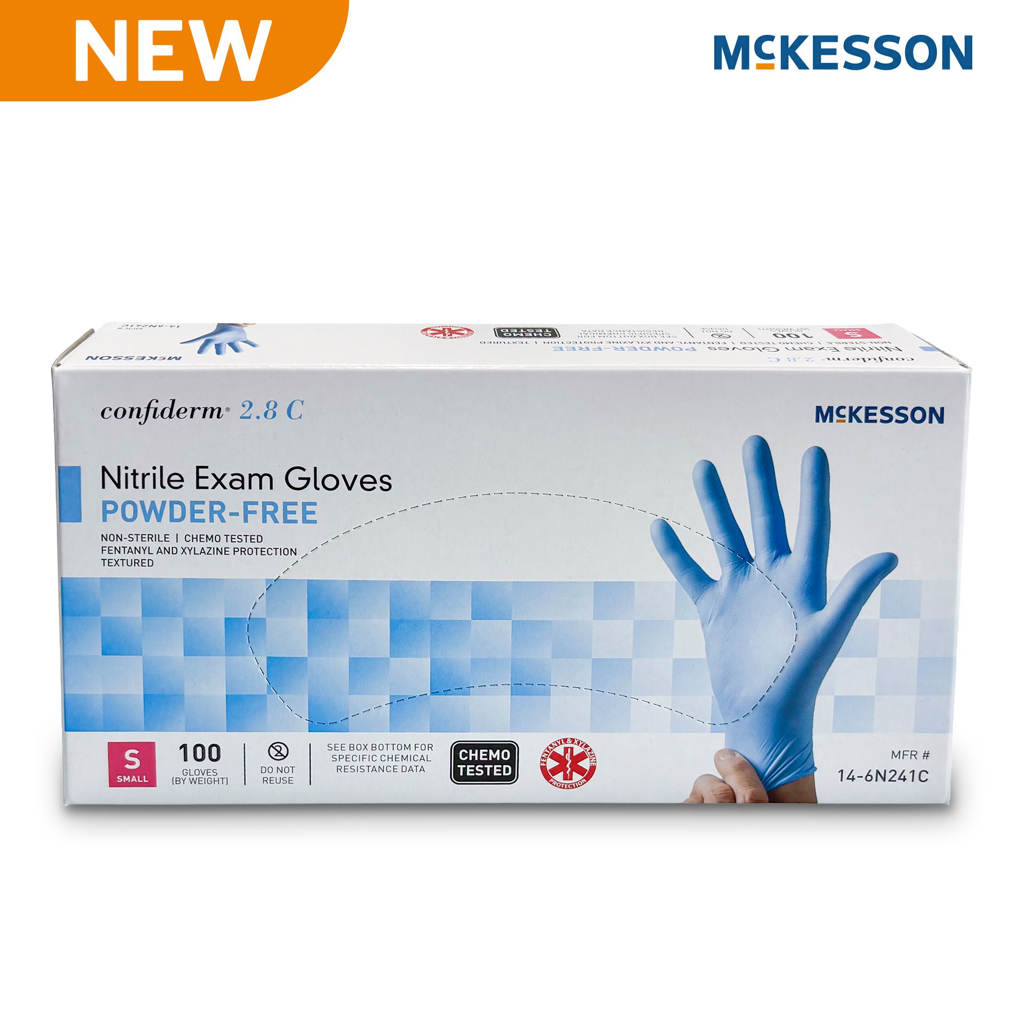 McKesson Brand 14-6N241C - McKesson Confiderm® 2.8C Nitrile Exam Gloves, Small, Ocean Blue - 100/Box, 1000/Case