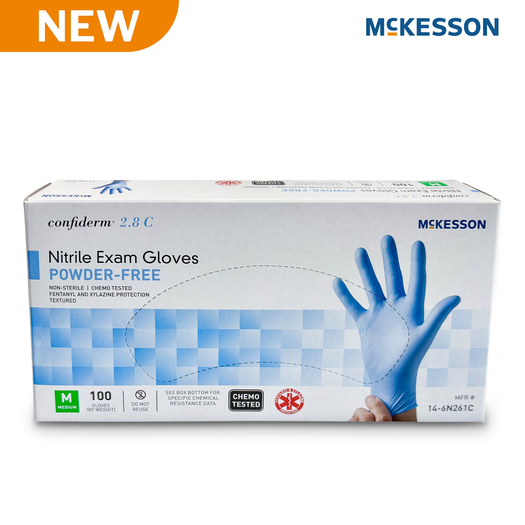 McKesson Brand 14-6N261C - McKesson Confiderm® 2.8C Nitrile Exam Gloves, Medium, Ocean Blue - 100/Box, 1000/Case
