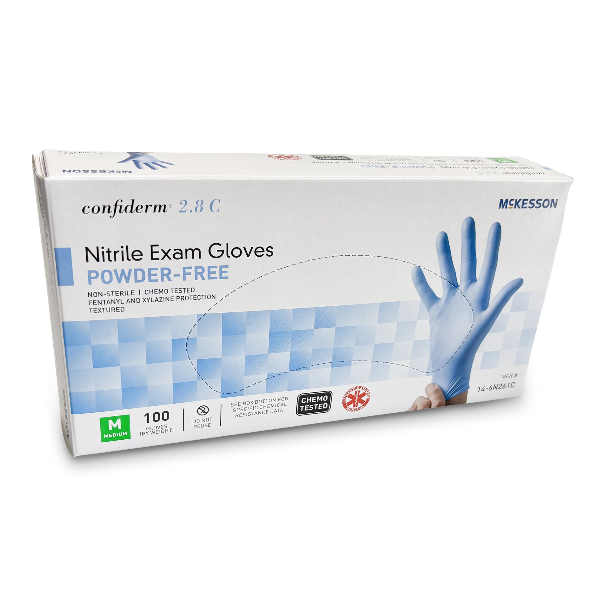 McKesson Brand 14-6N261C - McKesson Confiderm® 2.8C Nitrile Exam Gloves, Medium, Ocean Blue - 100/Box, 1000/Case