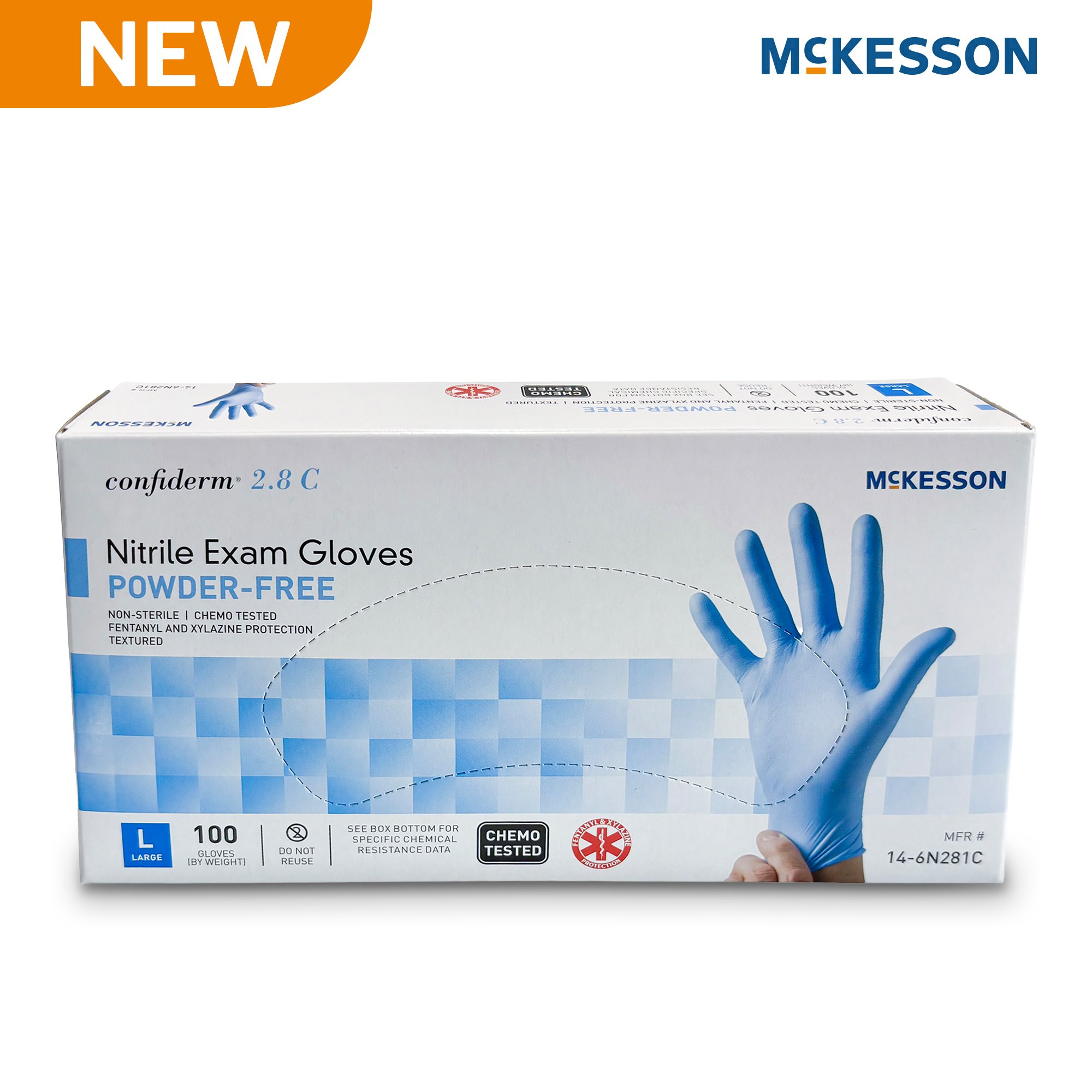 McKesson Brand 14-6N281C - McKesson Confiderm® 2.8C Nitrile Exam Gloves, Large, Ocean Blue - 100/Box, 1000/Case