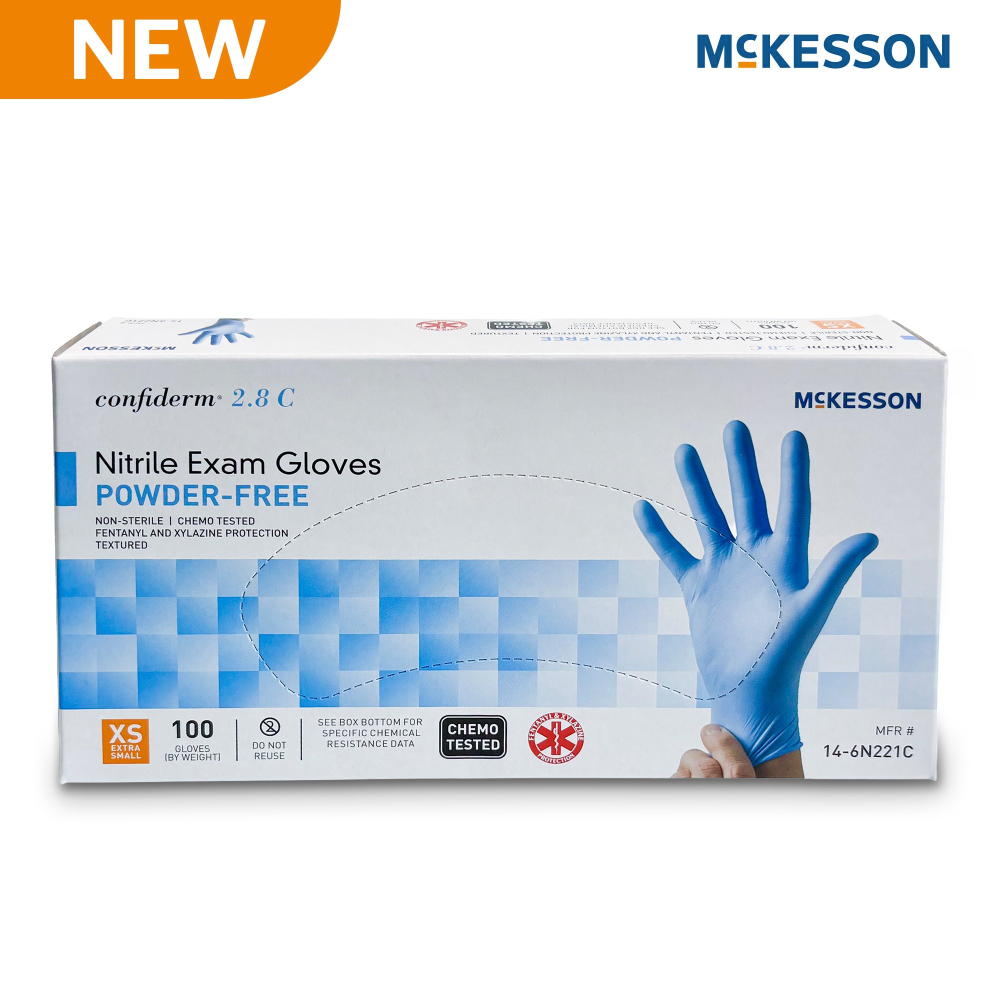 McKesson Brand 14-6N221C - McKesson Confiderm® 2.8C Nitrile Exam Gloves, Extra Small, Ocean Blue - 100/Box, 1000/Case