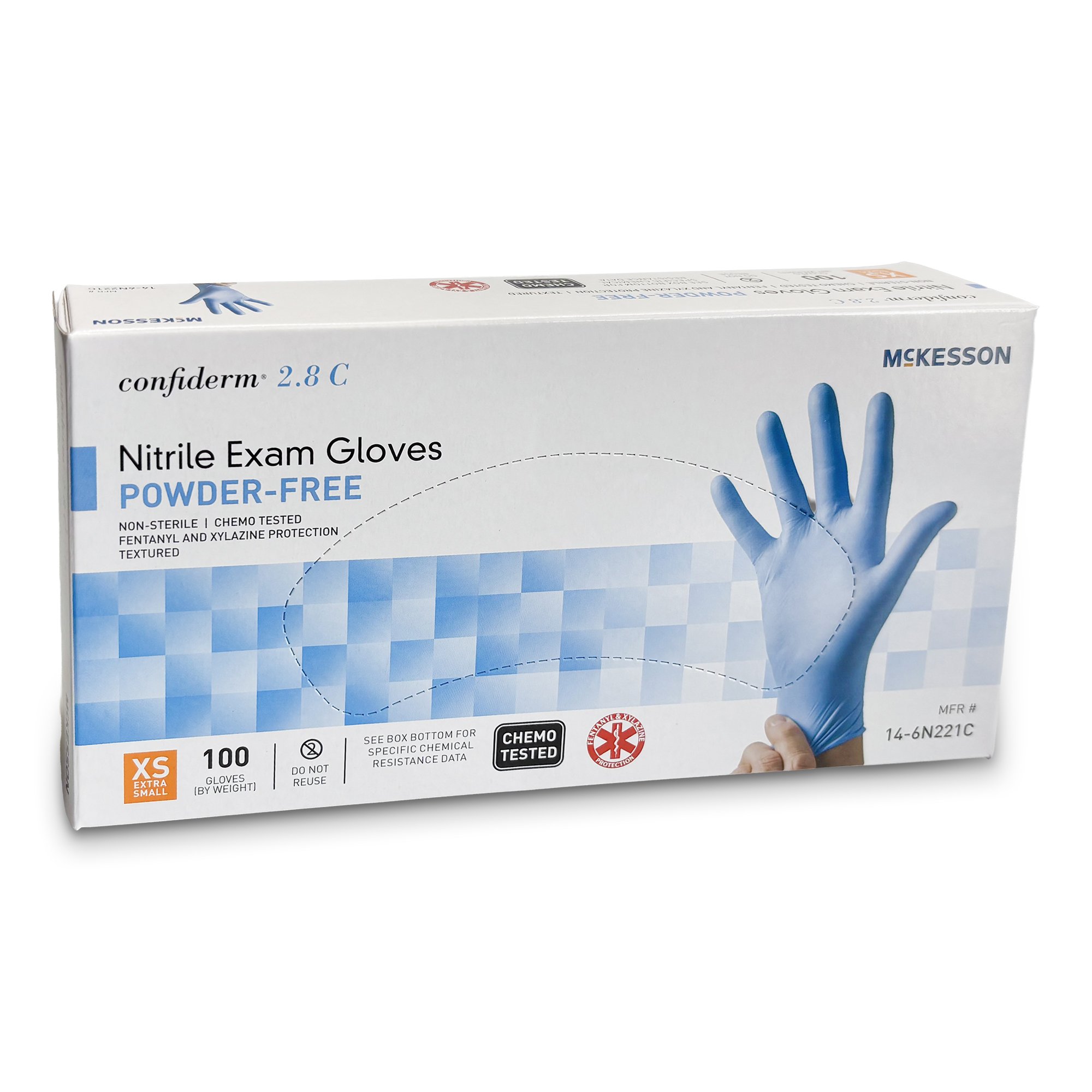 McKesson Brand 14-6N221C - McKesson Confiderm® 2.8C Nitrile Exam Gloves, Extra Small, Ocean Blue - 100/Box, 1000/Case