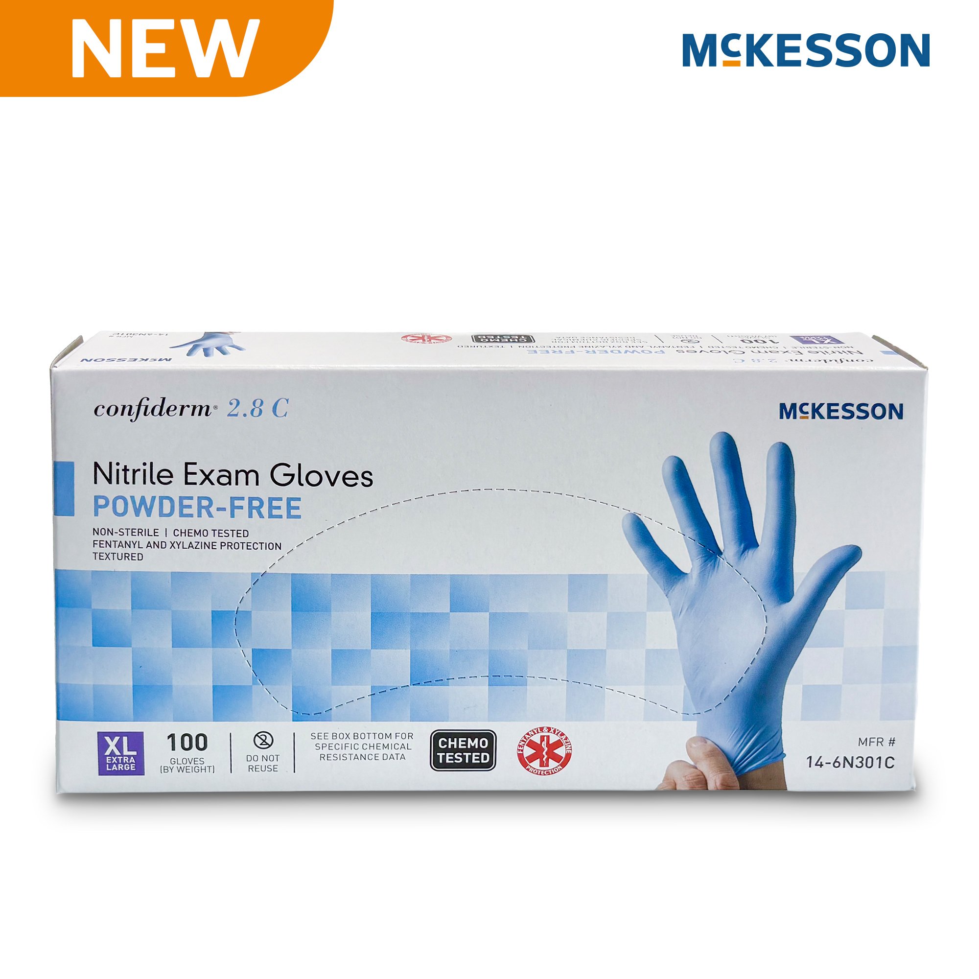 McKesson Brand 14-6N301C - McKesson Confiderm® 2.8C Nitrile Exam Gloves, Extra Large, Ocean Blue - 100/Box, 1000/Case