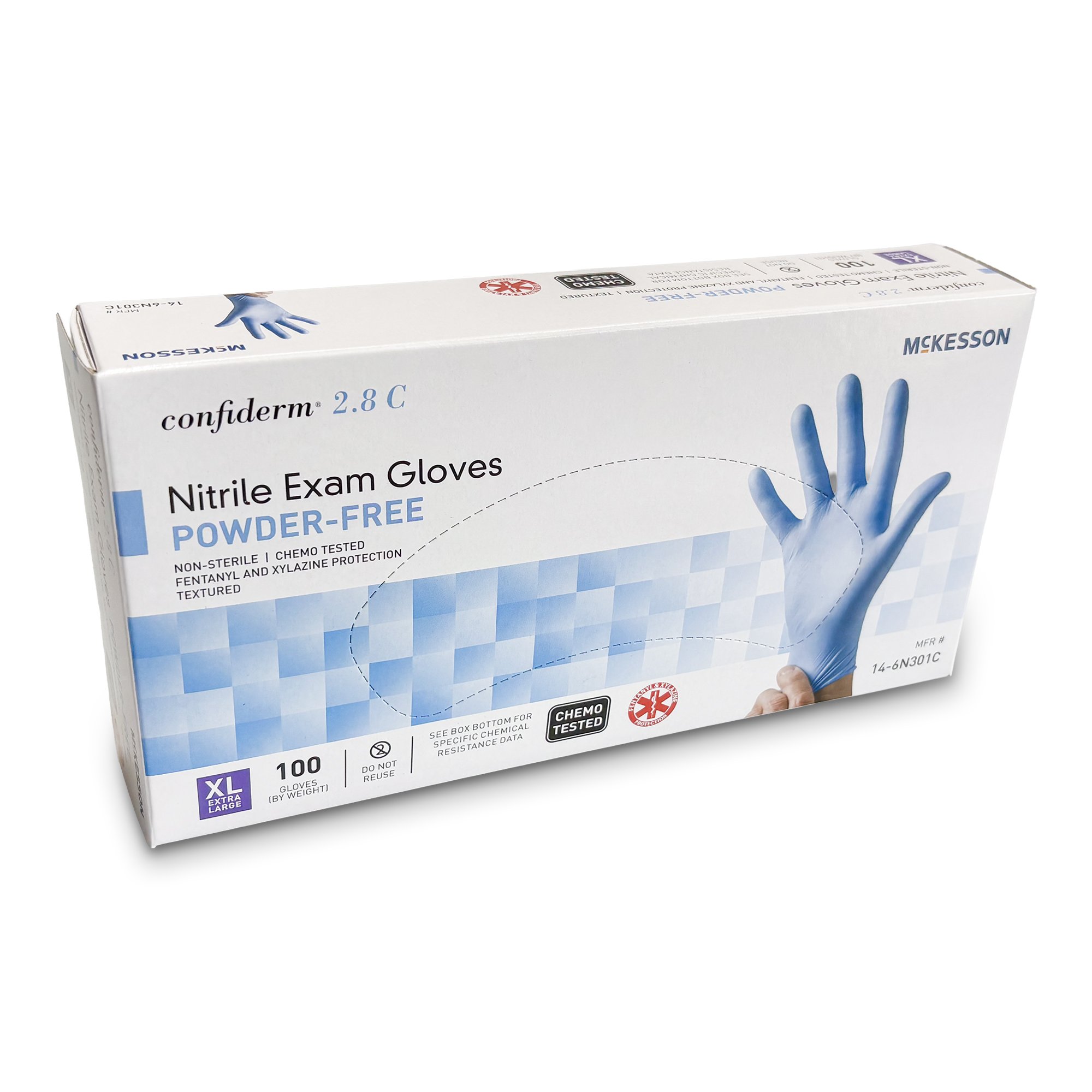 McKesson Brand 14-6N301C - McKesson Confiderm® 2.8C Nitrile Exam Gloves, Extra Large, Ocean Blue - 100/Box, 1000/Case