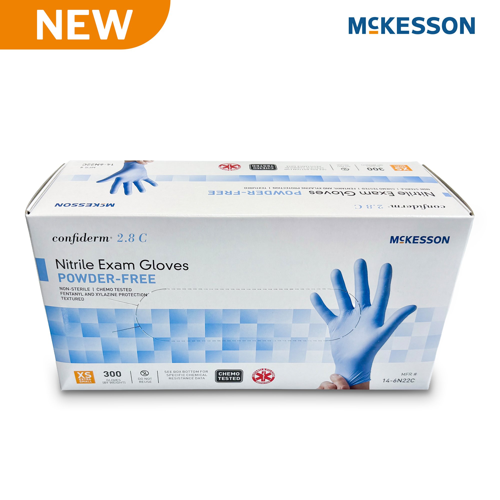 McKesson Brand 14-6N22C - McKesson Confiderm® 2.8C Nitrile Exam Gloves, Extra Small, Ocean Blue - 300/Box, 3000/Case