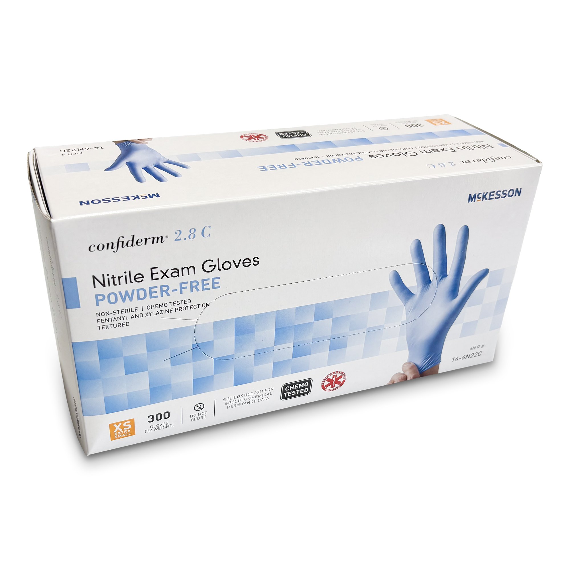 McKesson Brand 14-6N22C - McKesson Confiderm® 2.8C Nitrile Exam Gloves, Extra Small, Ocean Blue - 300/Box, 3000/Case