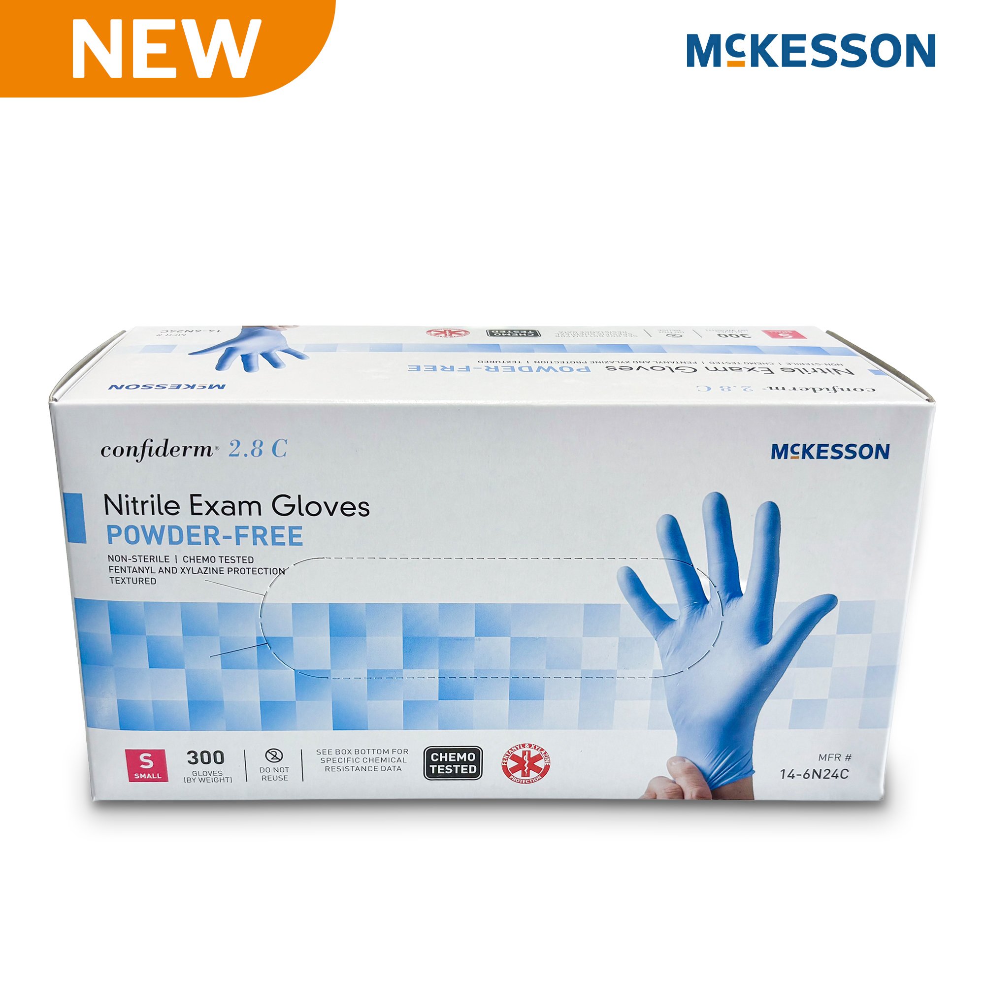 McKesson Brand 14-6N24C - McKesson Confiderm® 2.8C Nitrile Exam Gloves, Small, Ocean Blue - 300/Box, 3000/Case