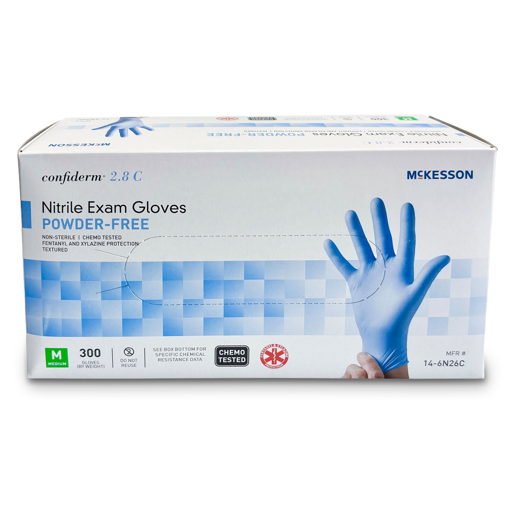 McKesson Brand - 14-6N26C Exam Glove McKesson Confiderm® 2.8 C Medium 300 per Box NonSterile Nitrile Standard Cuff Length Textured Fingertips Ocean Blue Chemo Tested / Fentanyl Tested