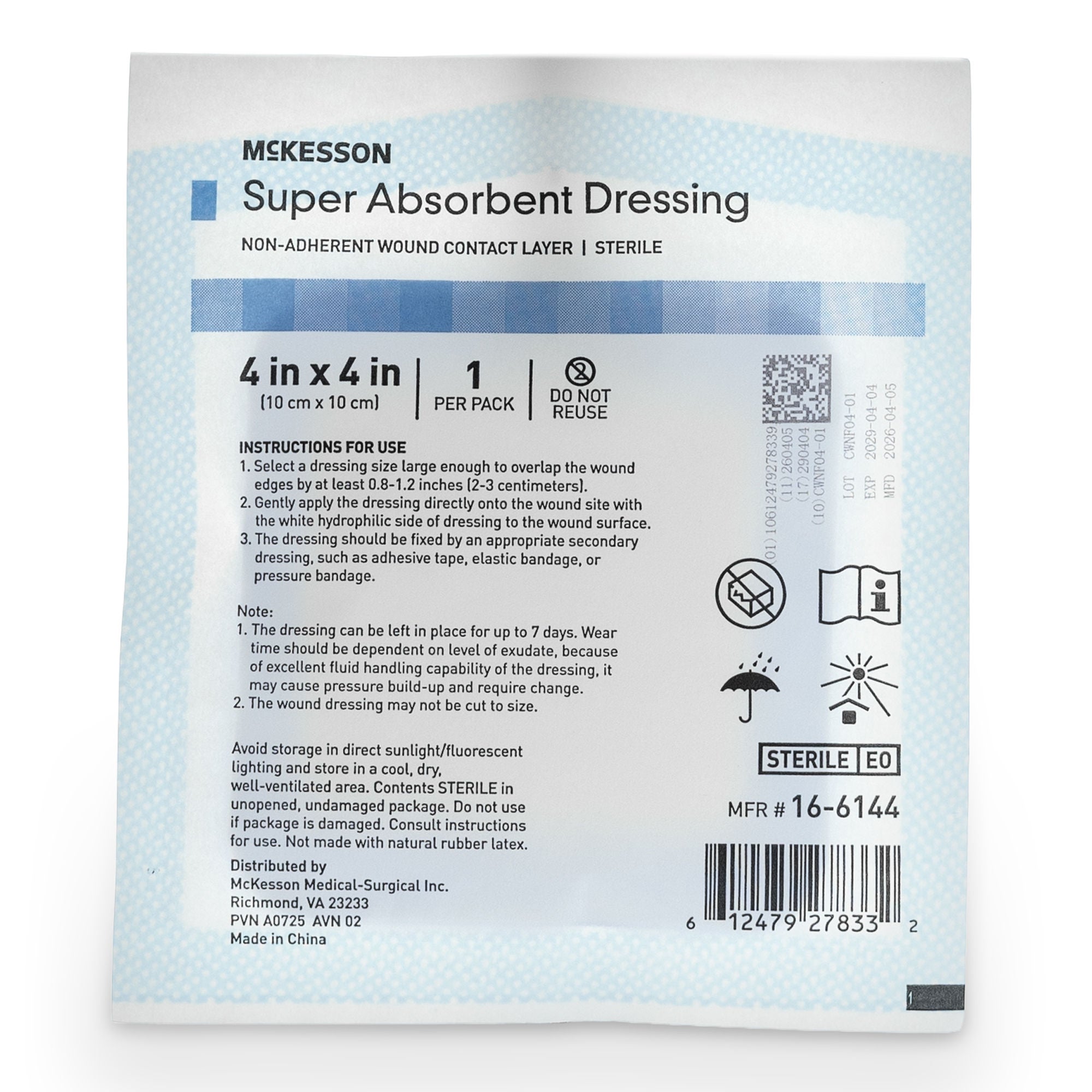 McKesson Brand - 16-6144 McKesson MedSurg Wound Dressing W/SAP 4"X4"