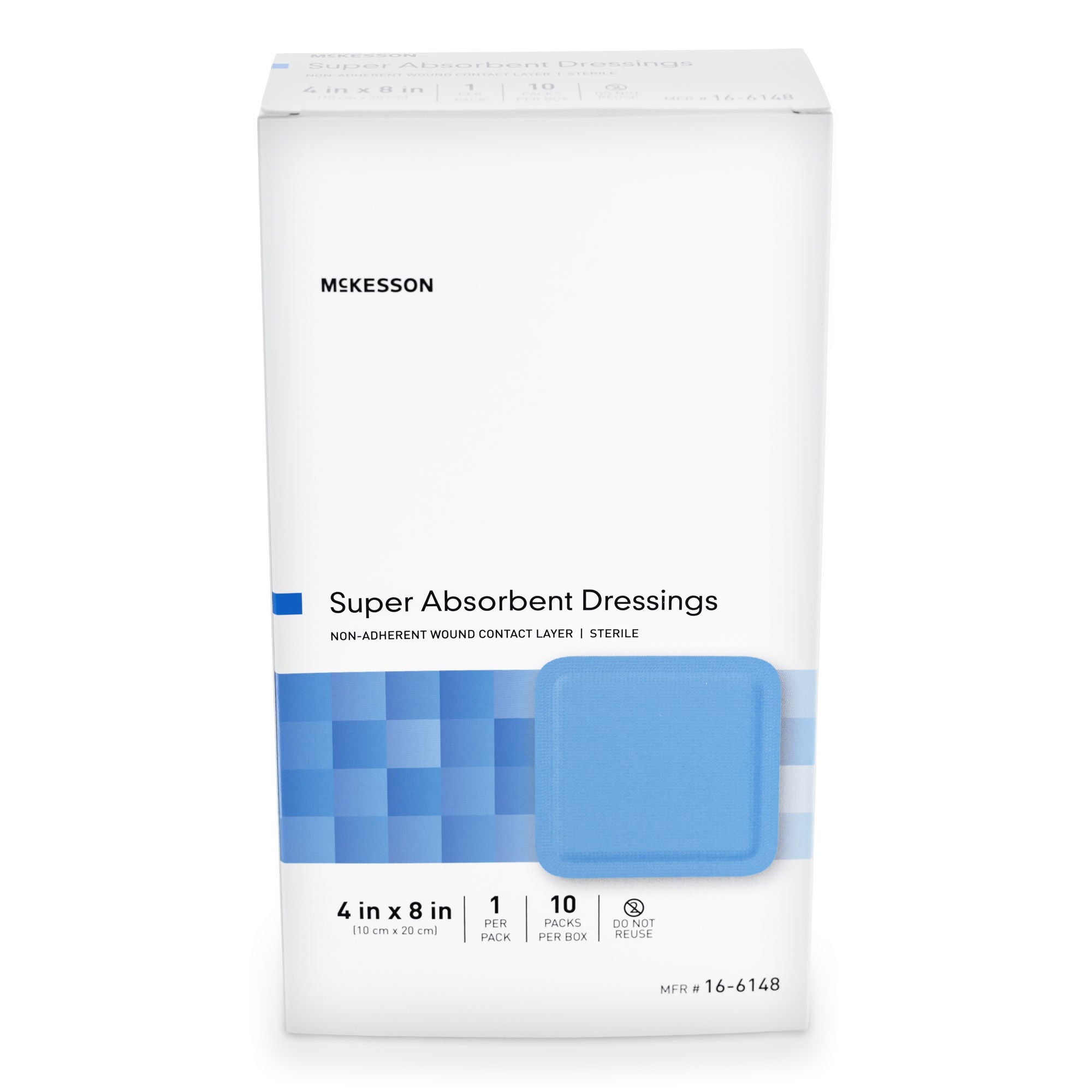 McKesson Brand - 16-6148 Super Absorbent Dressing McKesson Rectangle 4 X 8 Inch Without Border Sterile
