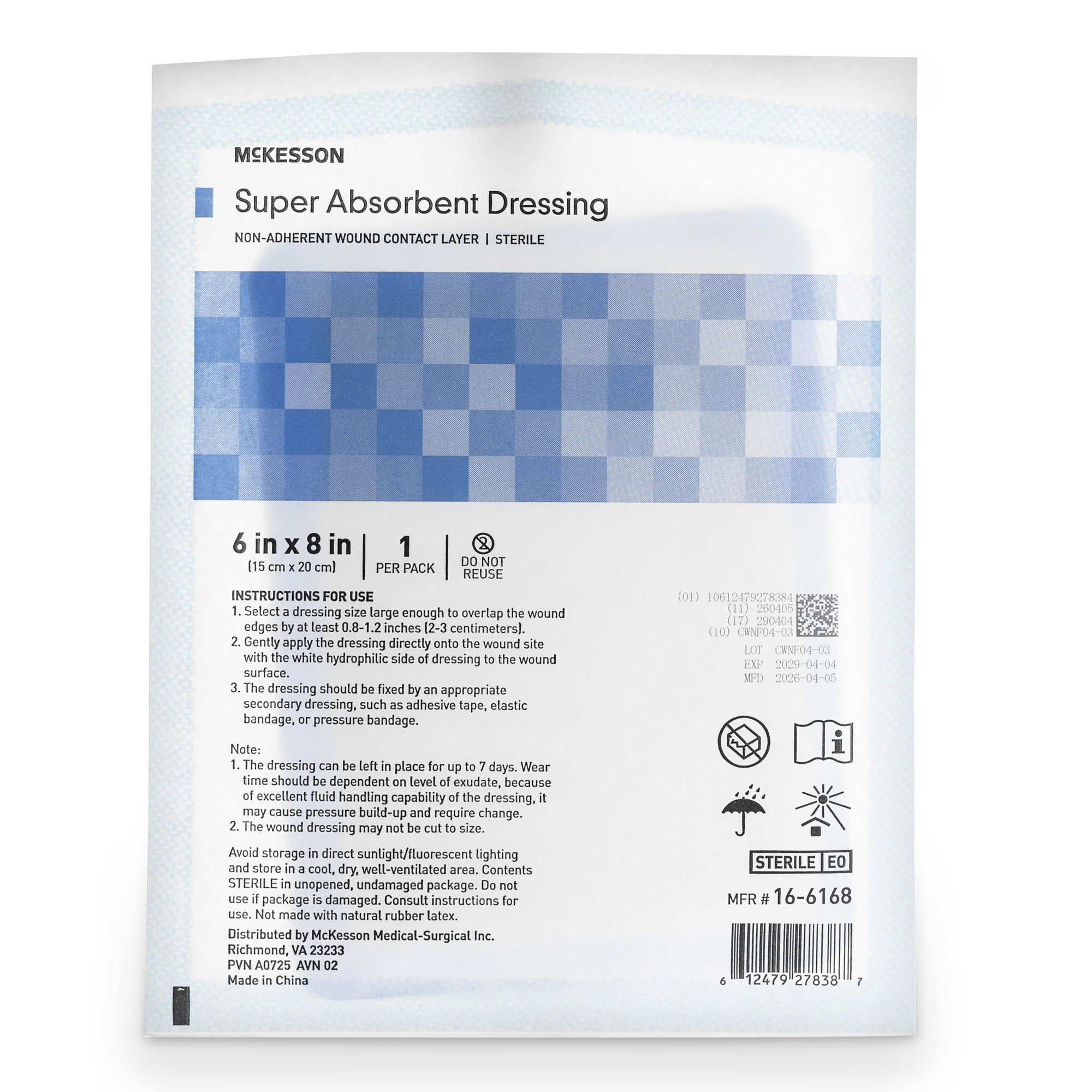 McKesson Brand - 16-6168 McKesson MedSurg Wound Dressing W/SAP 6"X8"