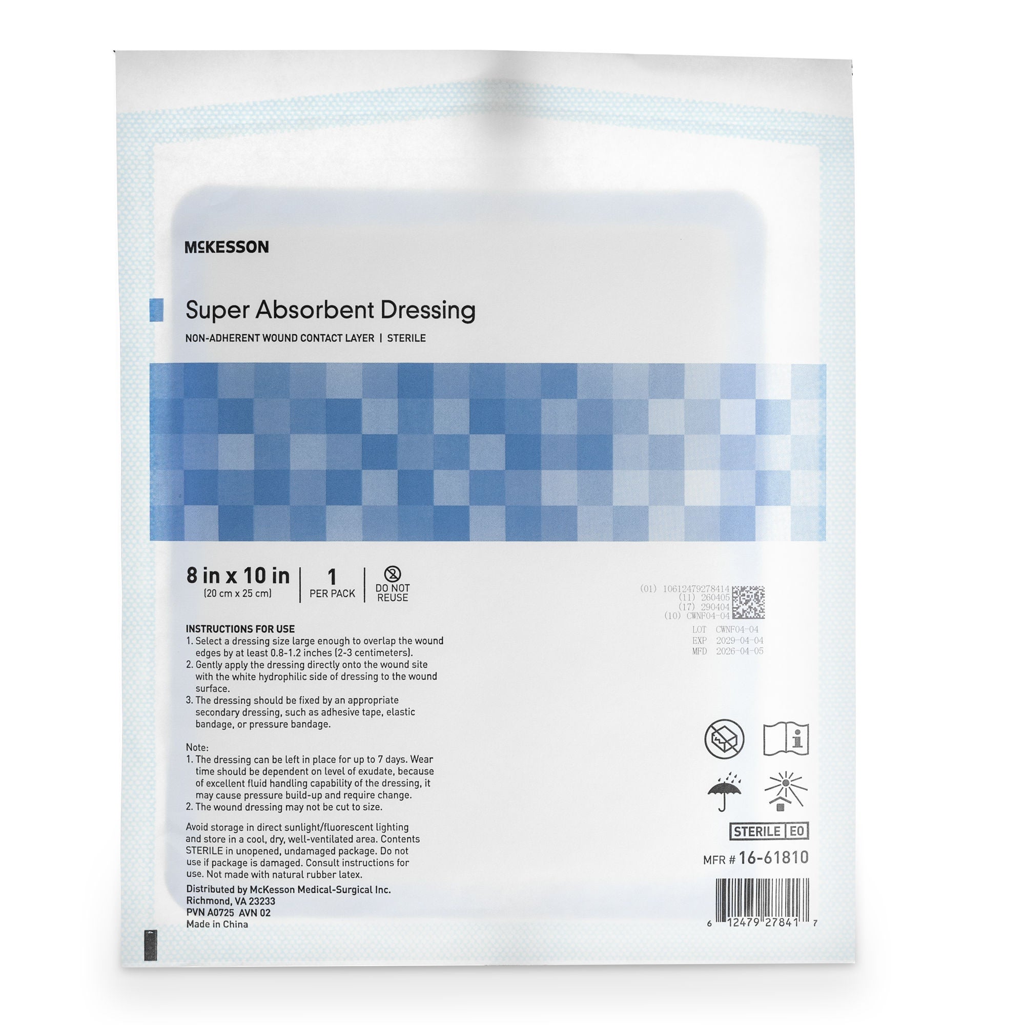 McKesson Brand - 16-61810 McKesson MedSurg Wound Dressing W/SAP 8"X10"