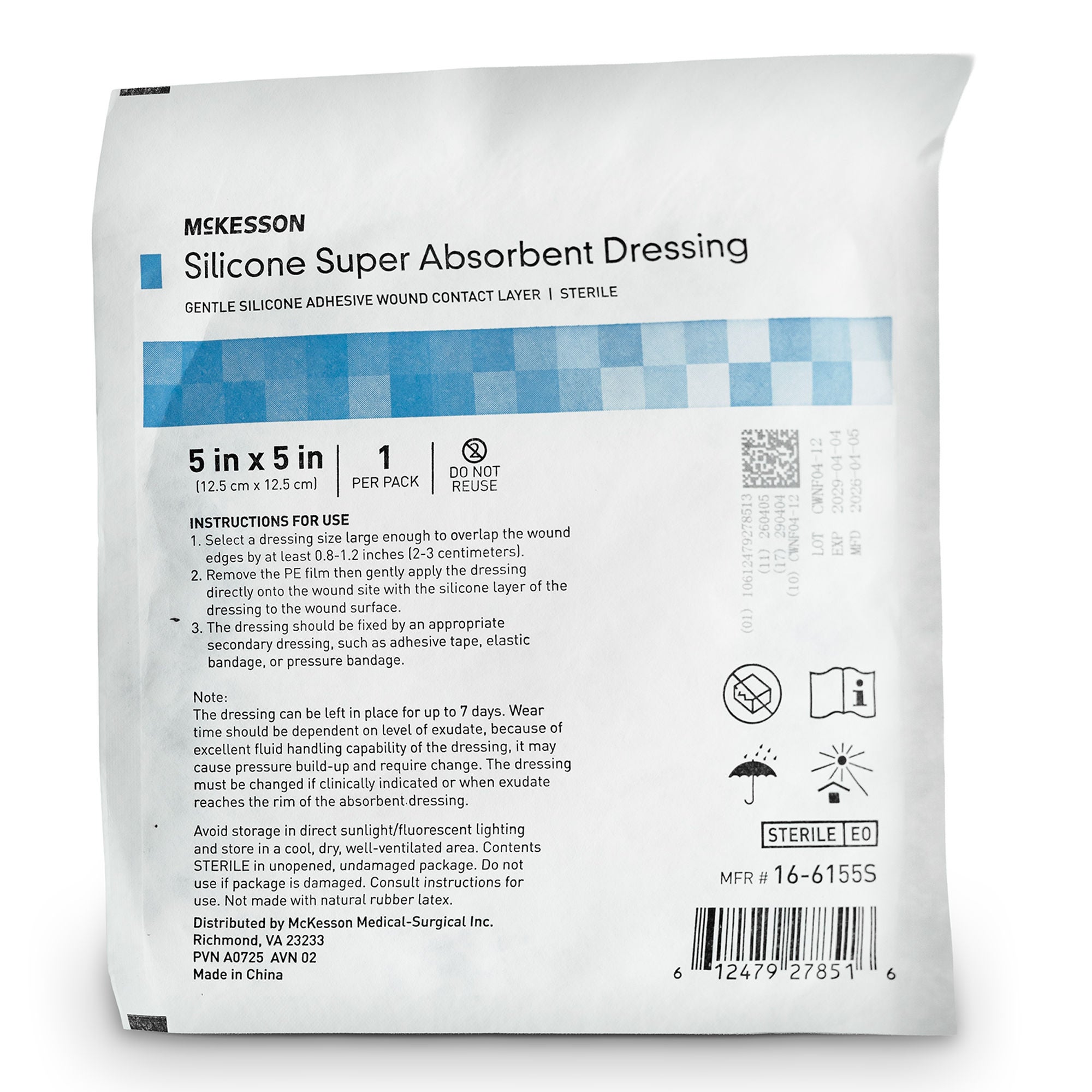 McKesson Brand - 16-6155S Super Absorbent Dressing McKesson Square 5 X 5 Inch Without Border Sterile