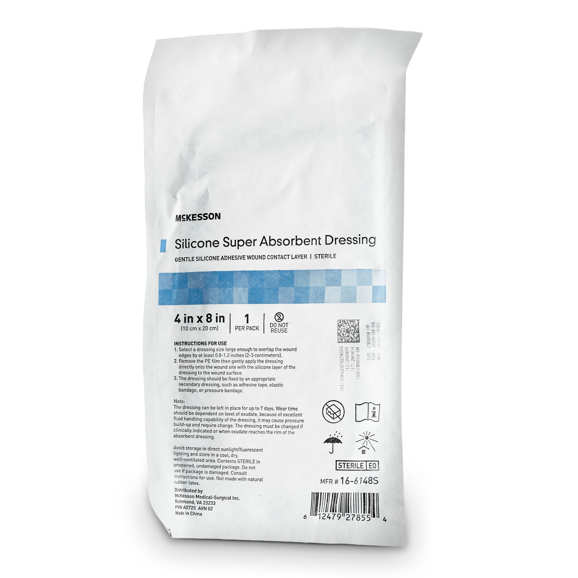 McKesson Brand - 16-6148S Super Absorbent Dressing McKesson Rectangle 4 X 8 Inch Without Border Sterile