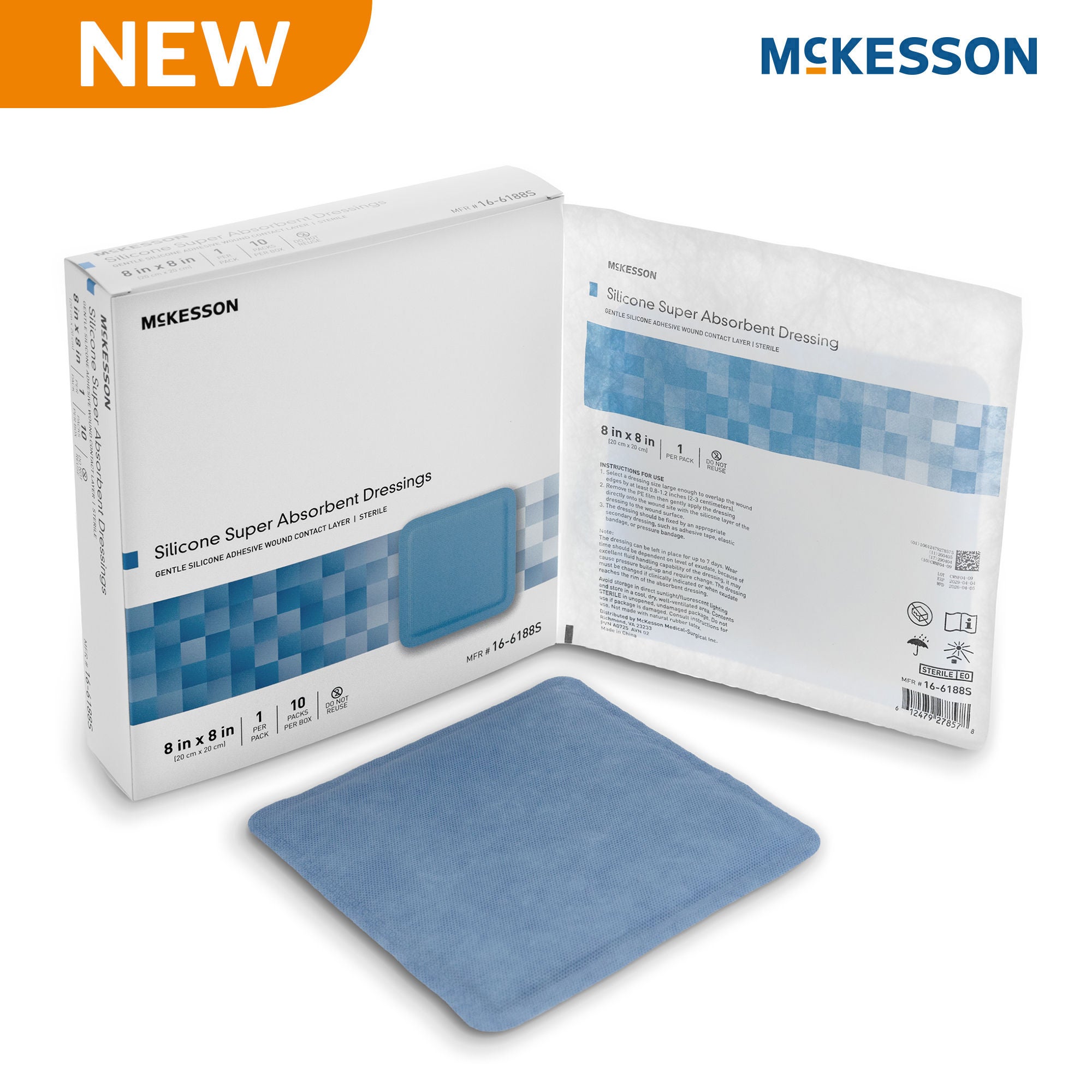 McKesson Brand - 16-6188S Super Absorbent Dressing McKesson Square 8 X 8 Inch Without Border Sterile