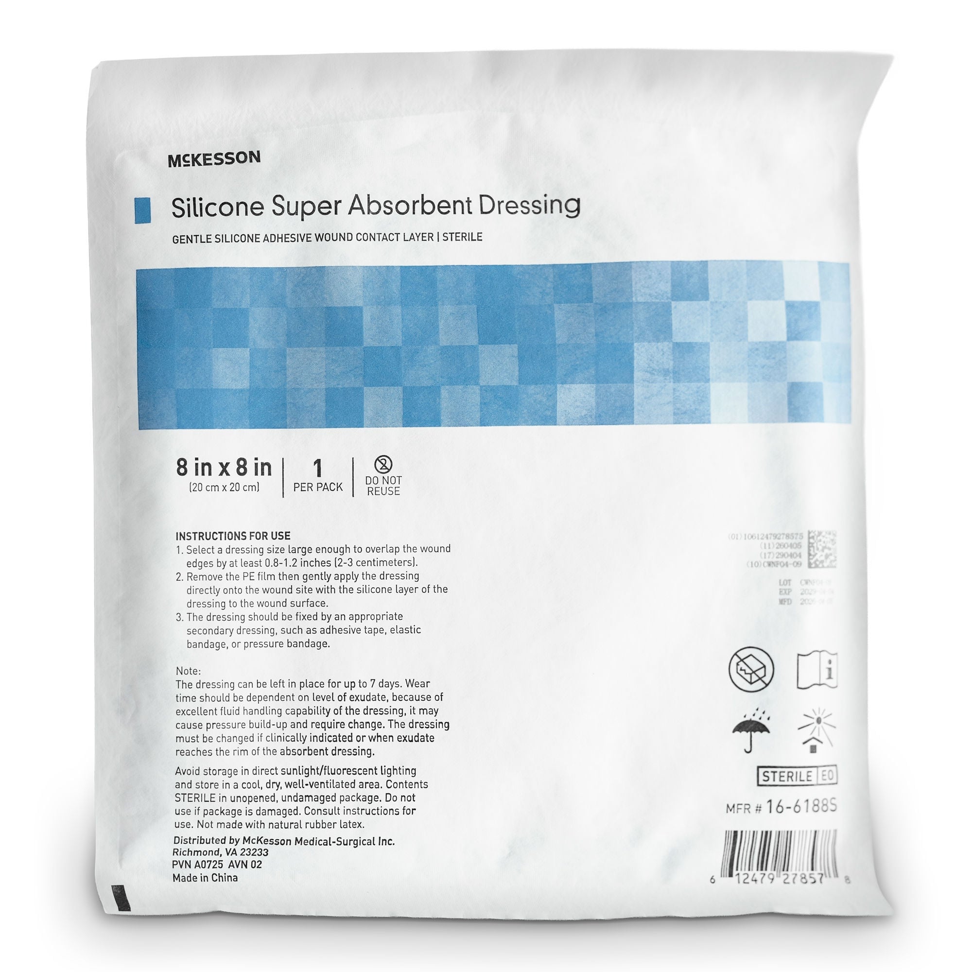 McKesson Brand - 16-6188S Super Absorbent Dressing McKesson Square 8 X 8 Inch Without Border Sterile
