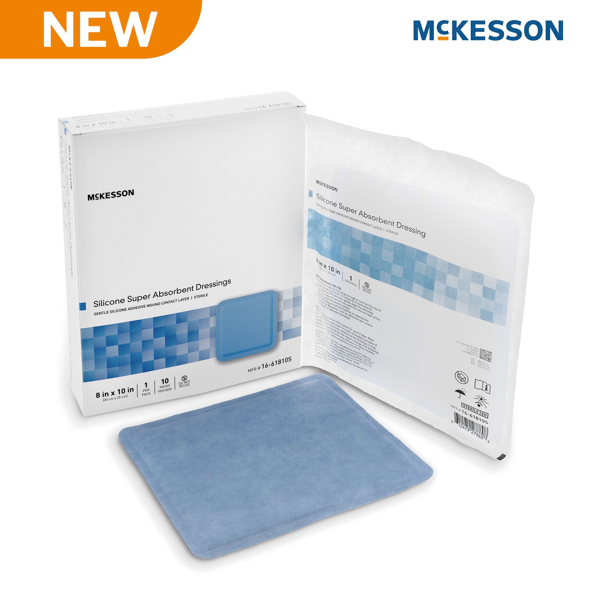 McKesson Brand - 16-61810S Super Absorbent Dressing McKesson Rectangle 8 X 10 Inch Without Border Sterile