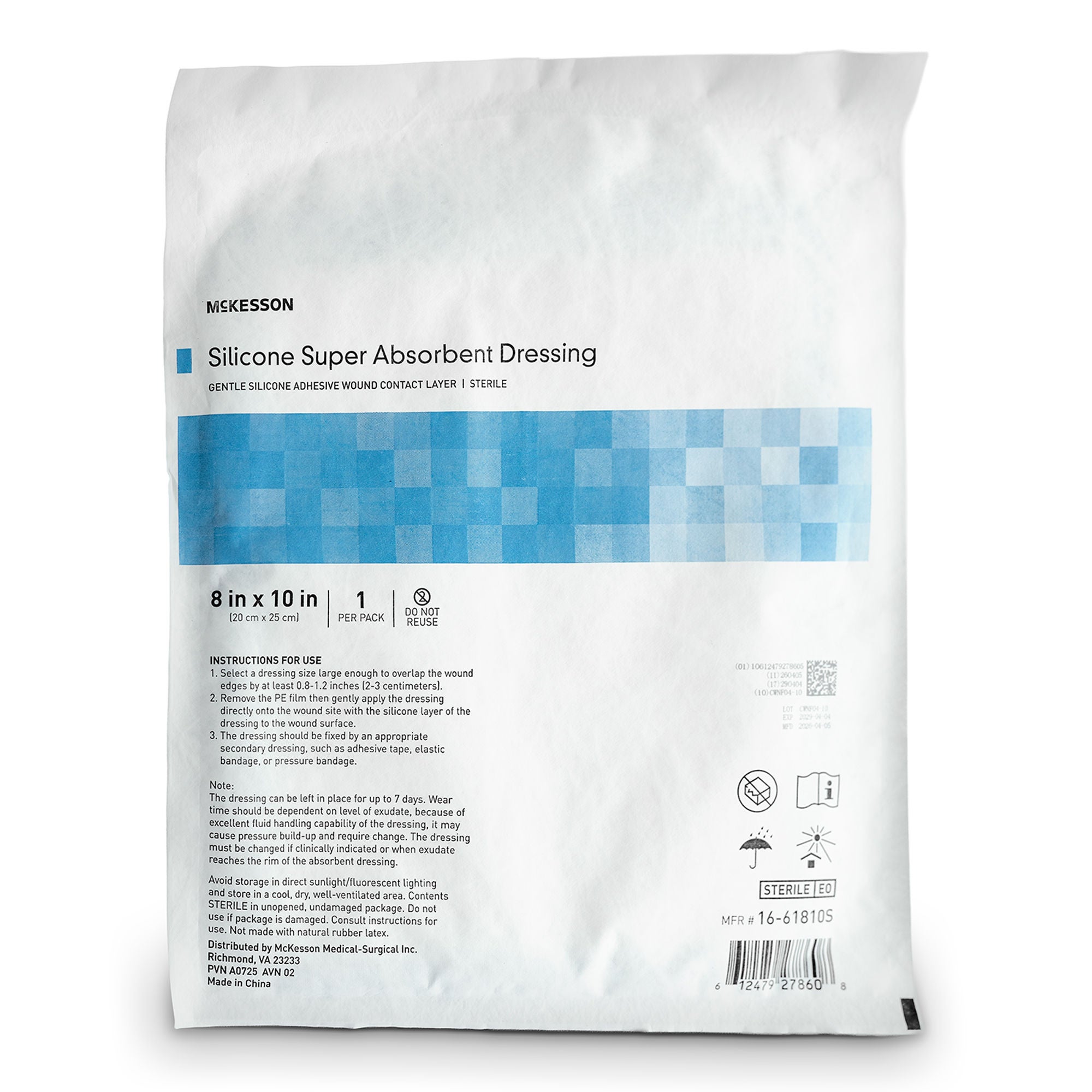 McKesson Brand - 16-61810S Super Absorbent Dressing McKesson Rectangle 8 X 10 Inch Without Border Sterile