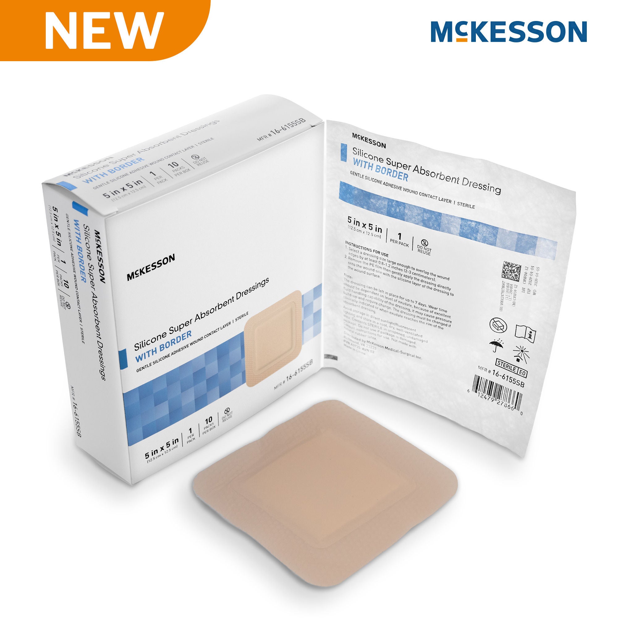 McKesson Brand - 16-6155SB Super Absorbent Dressing McKesson Square 5 X 5 Inch With Border Sterile