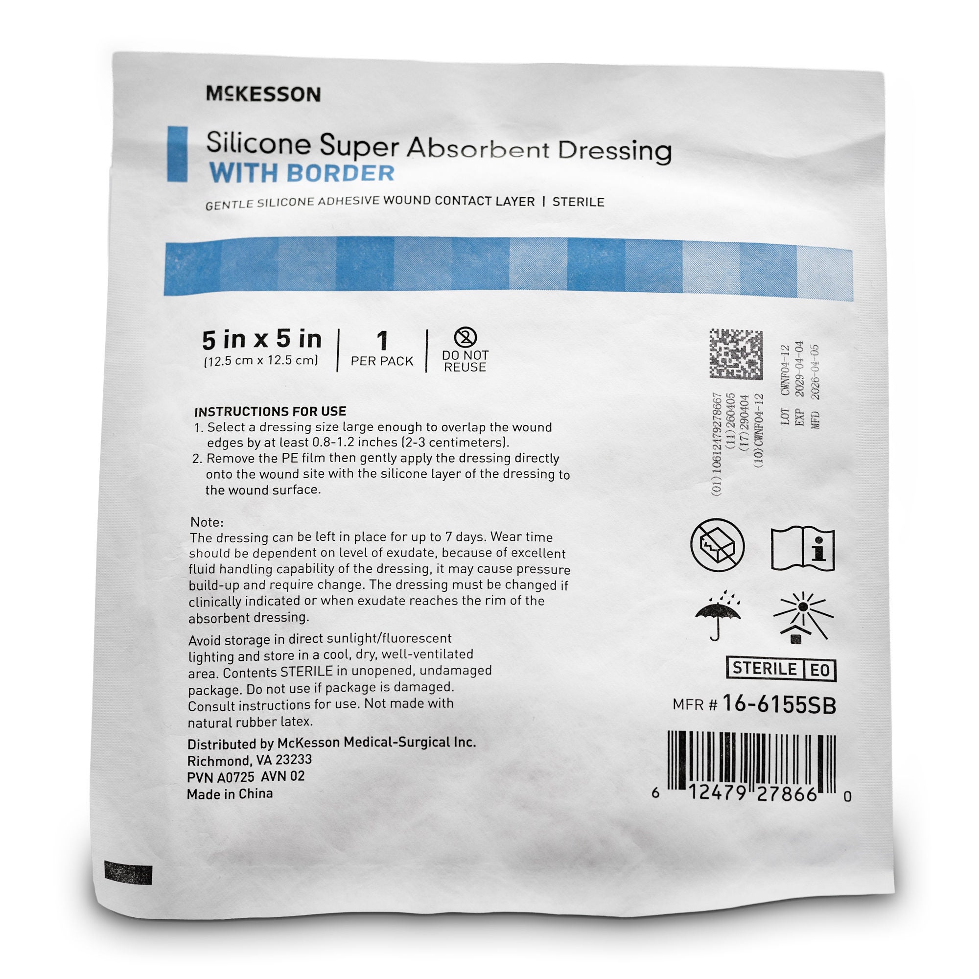 McKesson Brand - 16-6155SB Super Absorbent Dressing McKesson Square 5 X 5 Inch With Border Sterile