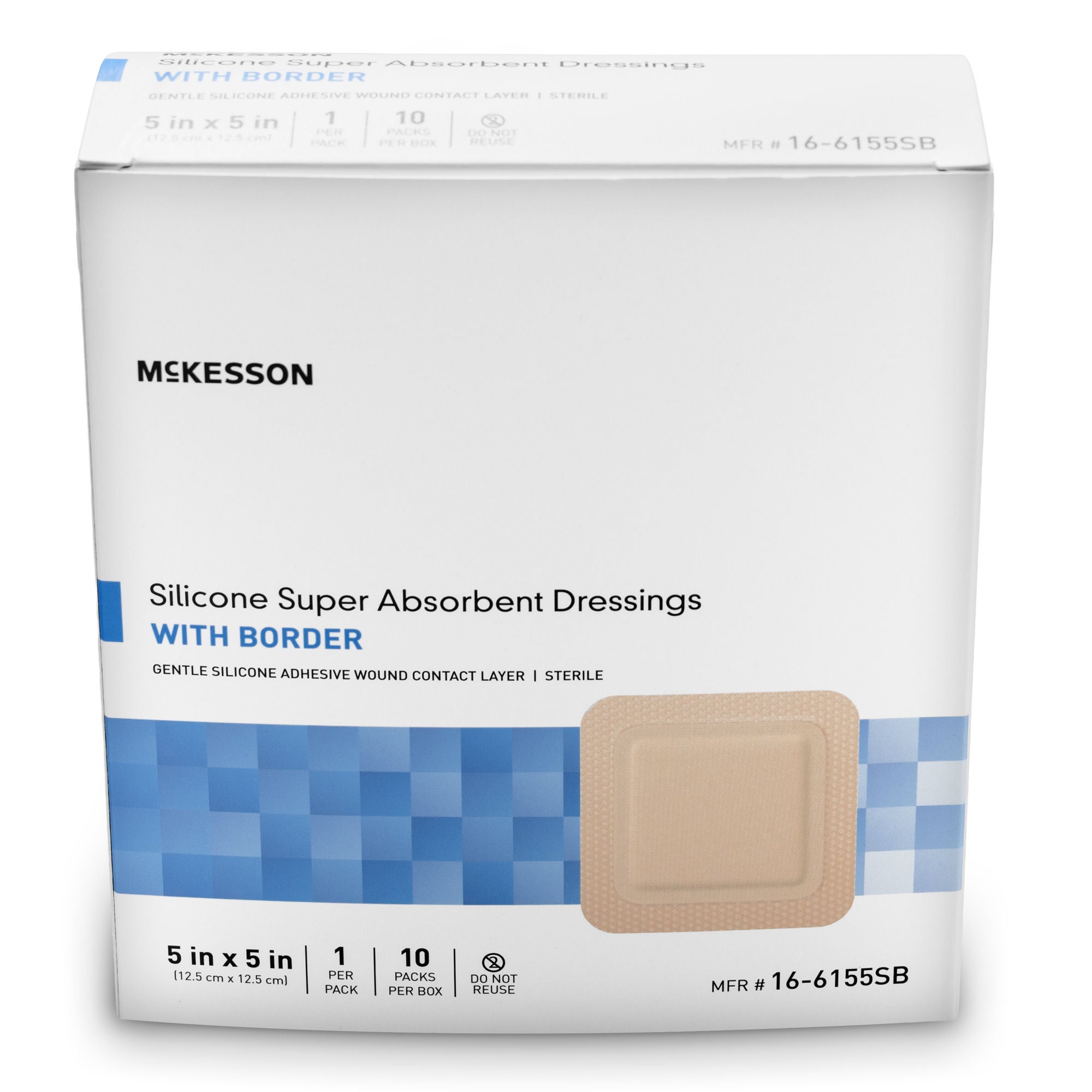 McKesson Brand - 16-6155SB Super Absorbent Dressing McKesson Square 5 X 5 Inch With Border Sterile