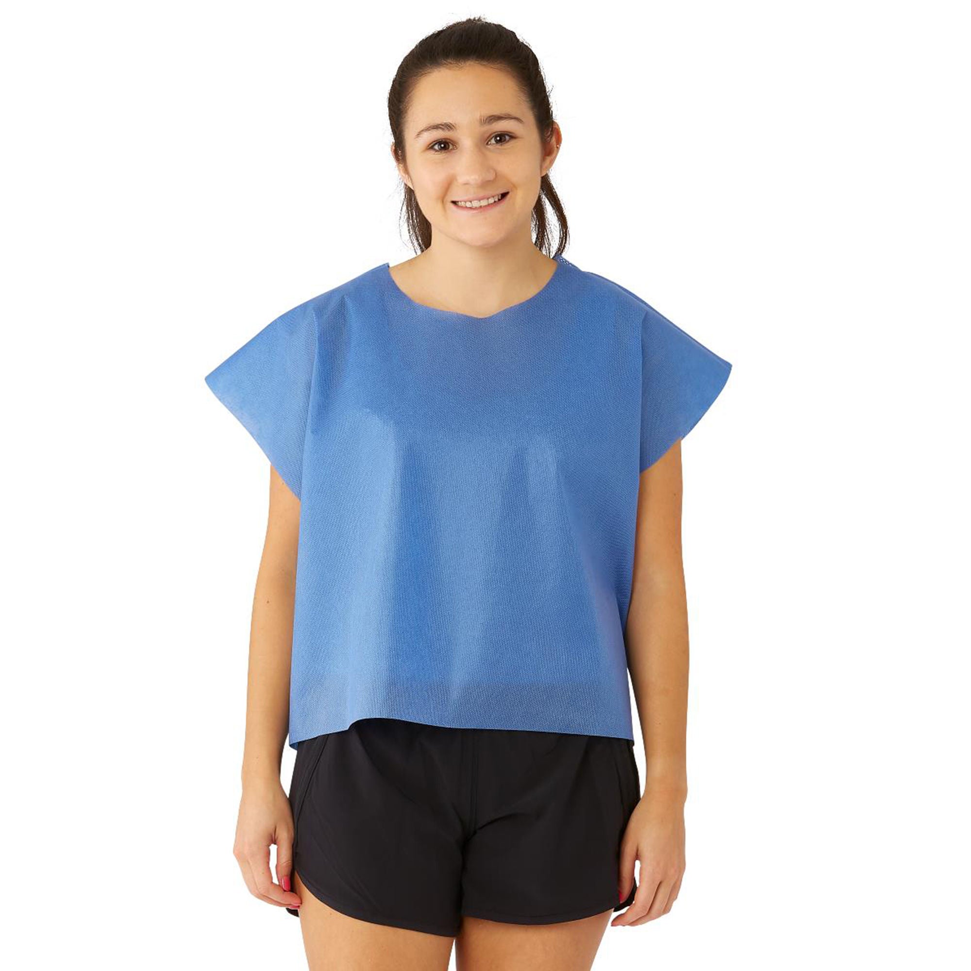 Medline - NON27036 Exam Cape Medline Blue One Size Fits Most Front / Back Opening Refastenable Tape Tabs Unisex Disposable