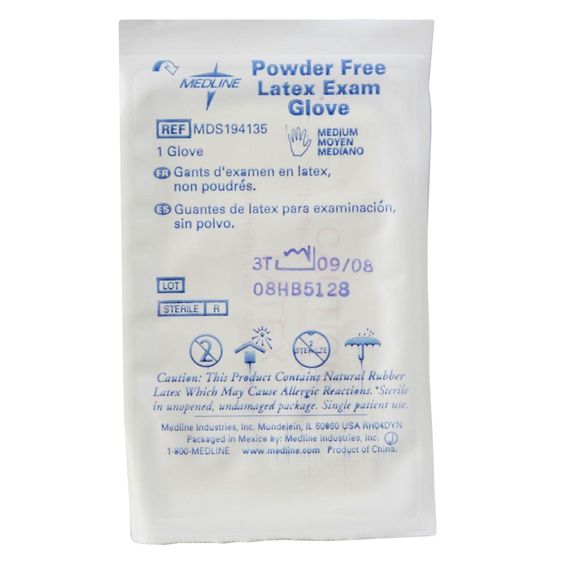 Medline - MDS194135 Exam Glove Medline Medium 100 per Box Sterile Single Latex Standard Cuff Length Fully Textured Beige Not Rated