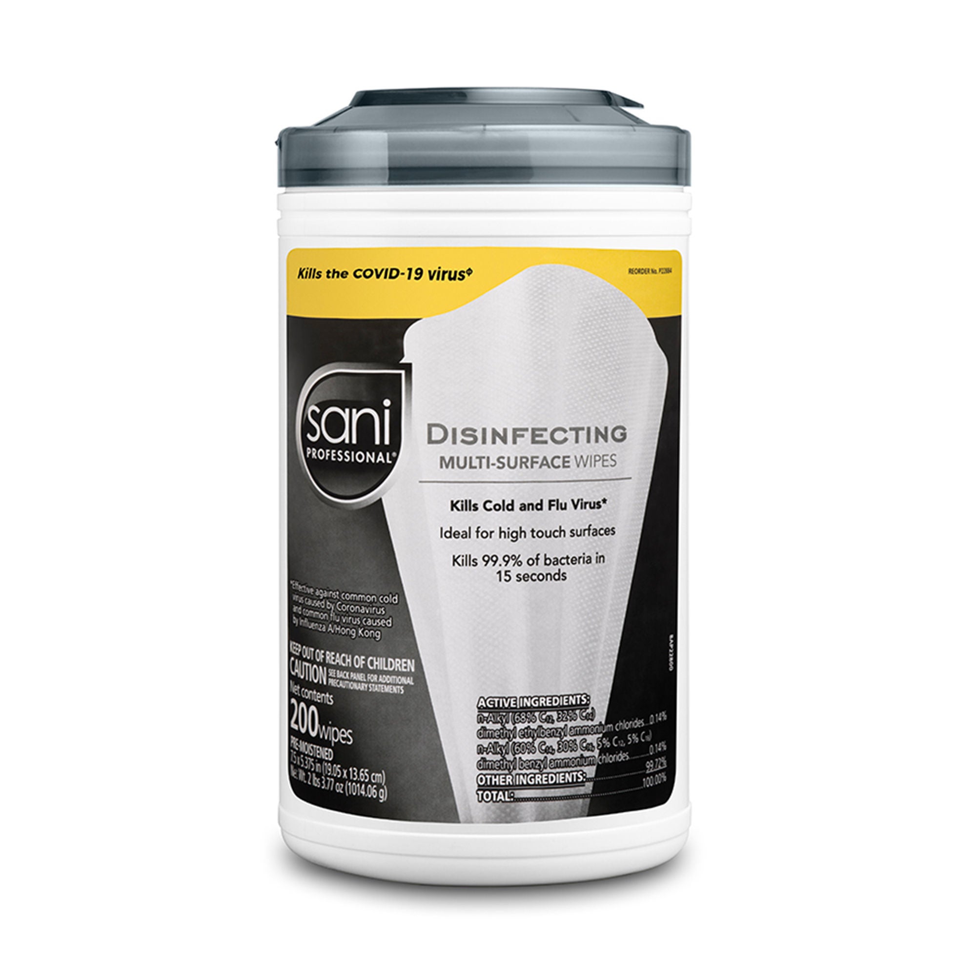 Professional Disposables - P22884 Surface Disinfectant Cleaner Sani Professional® Premoistened Quaternary Based Manual Pull Wipe 200 Count Canister Solvent Scent NonSterile