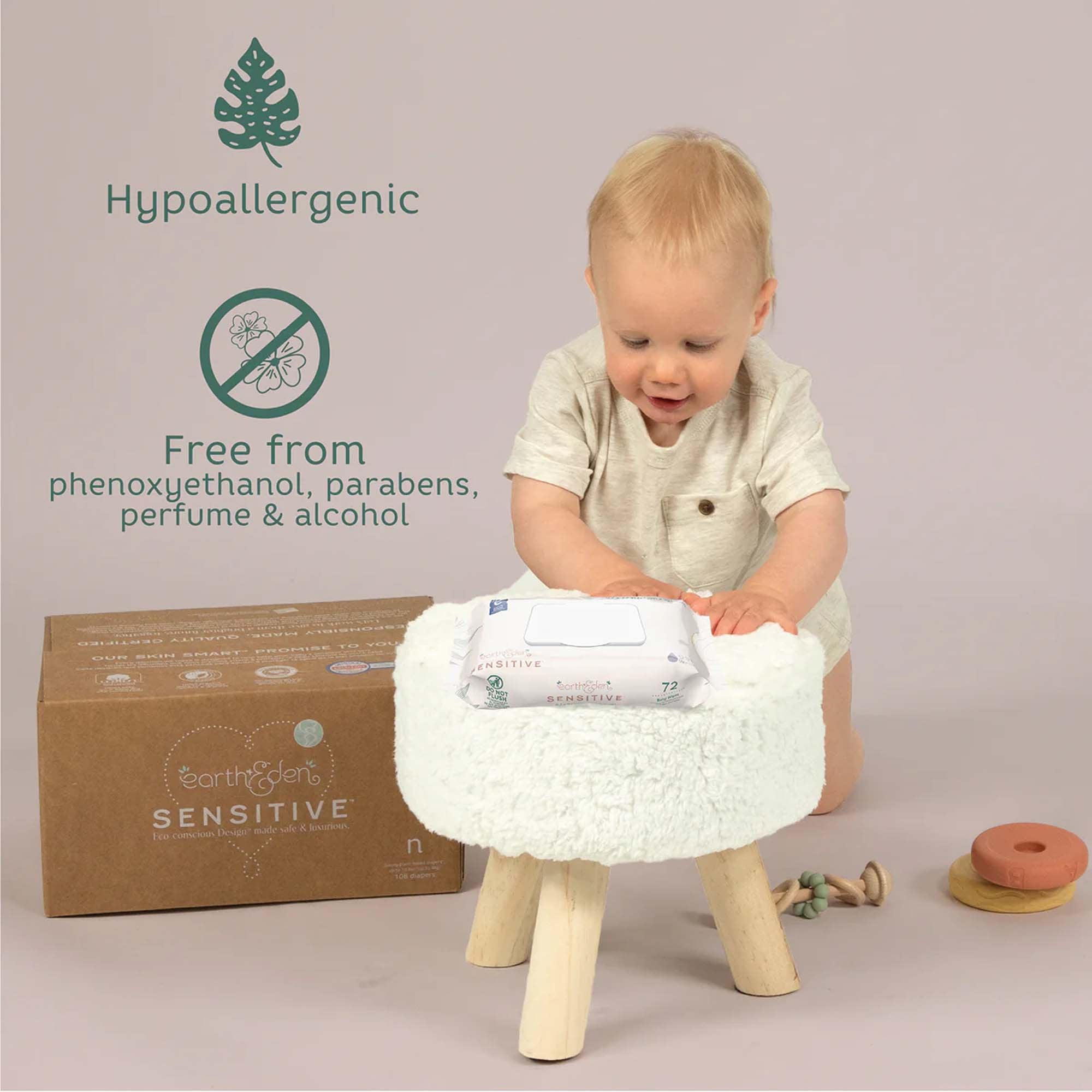 First Quality Products LLC 10010218 - Earth & Eden Sensitive™ Baby Wipes, 6.7 x 7.7 Inch, 72 per Pack - 864/Case