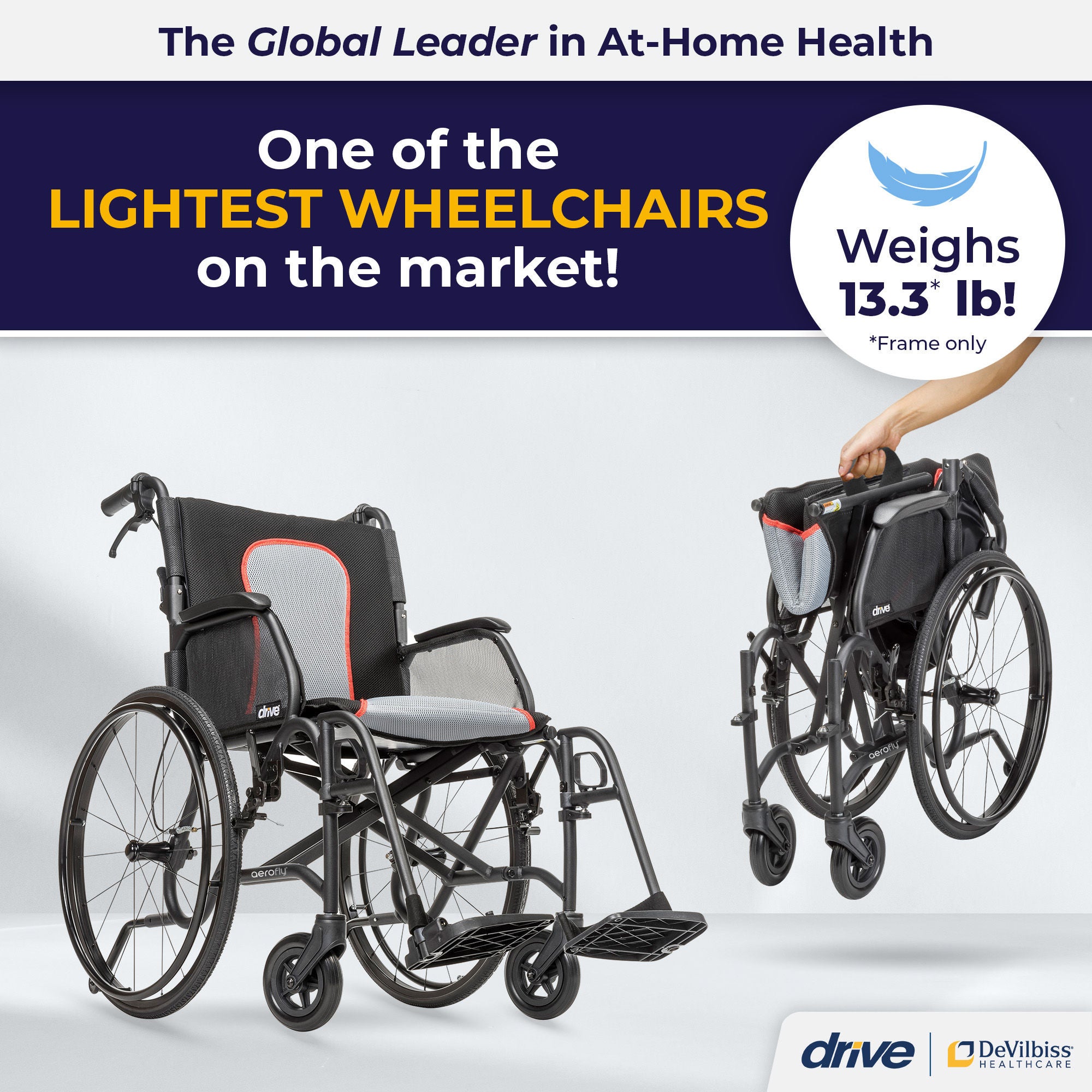Drive DeVilbiss Healthcare - AF18FDABK-SF Lightweight Wheelchair AeroFly™ Ultra-Lite Desk Length Arm Swing-Away Footrest Black Upholstery 18 Inch Seat Width Adult 250 lbs. Weight Capacity